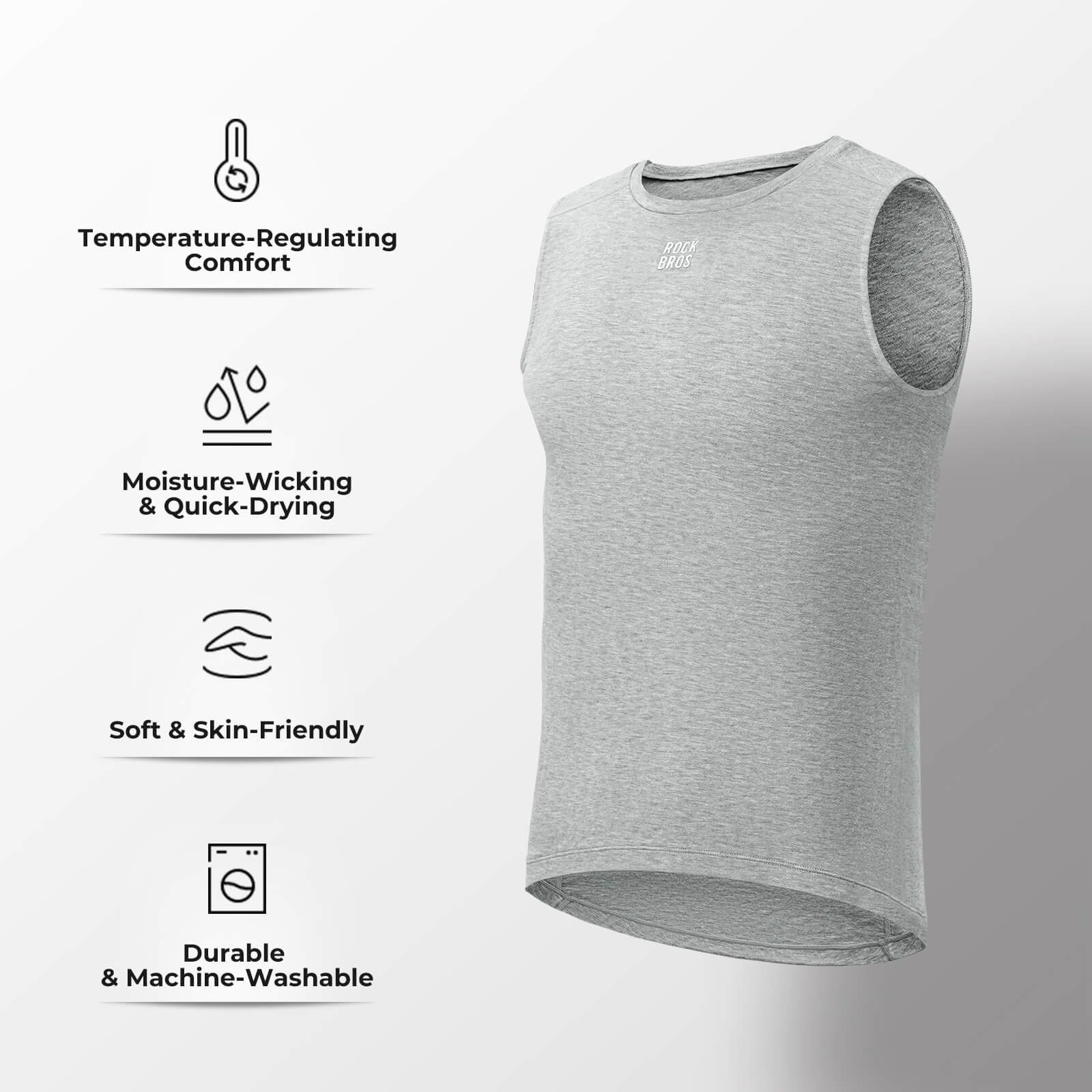 rockbros sleeveless merino thermal vest for hiking and travel
#color_grey
