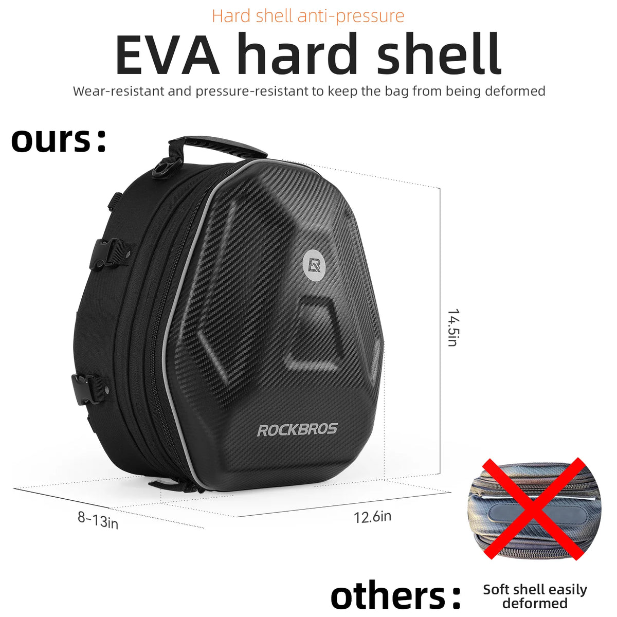 ROCKBROS Motorcycle Rear Rack Bag 20–35L, EVA Hard Shell Expandable Tail Bag