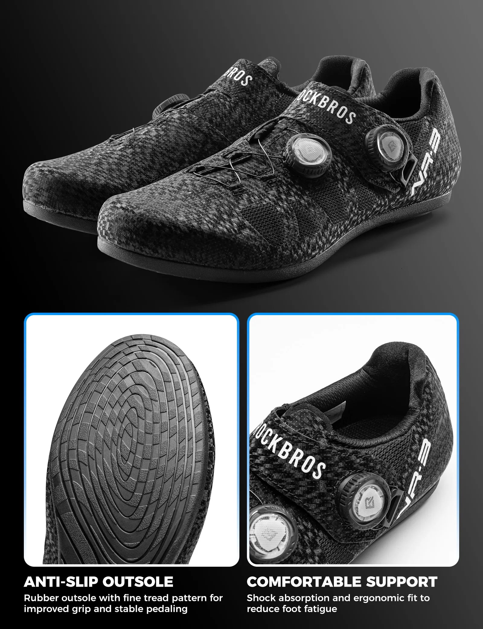 Rockbros NR3 flat pedal cycling shoes in black, non-clip mens mountain bike shoes