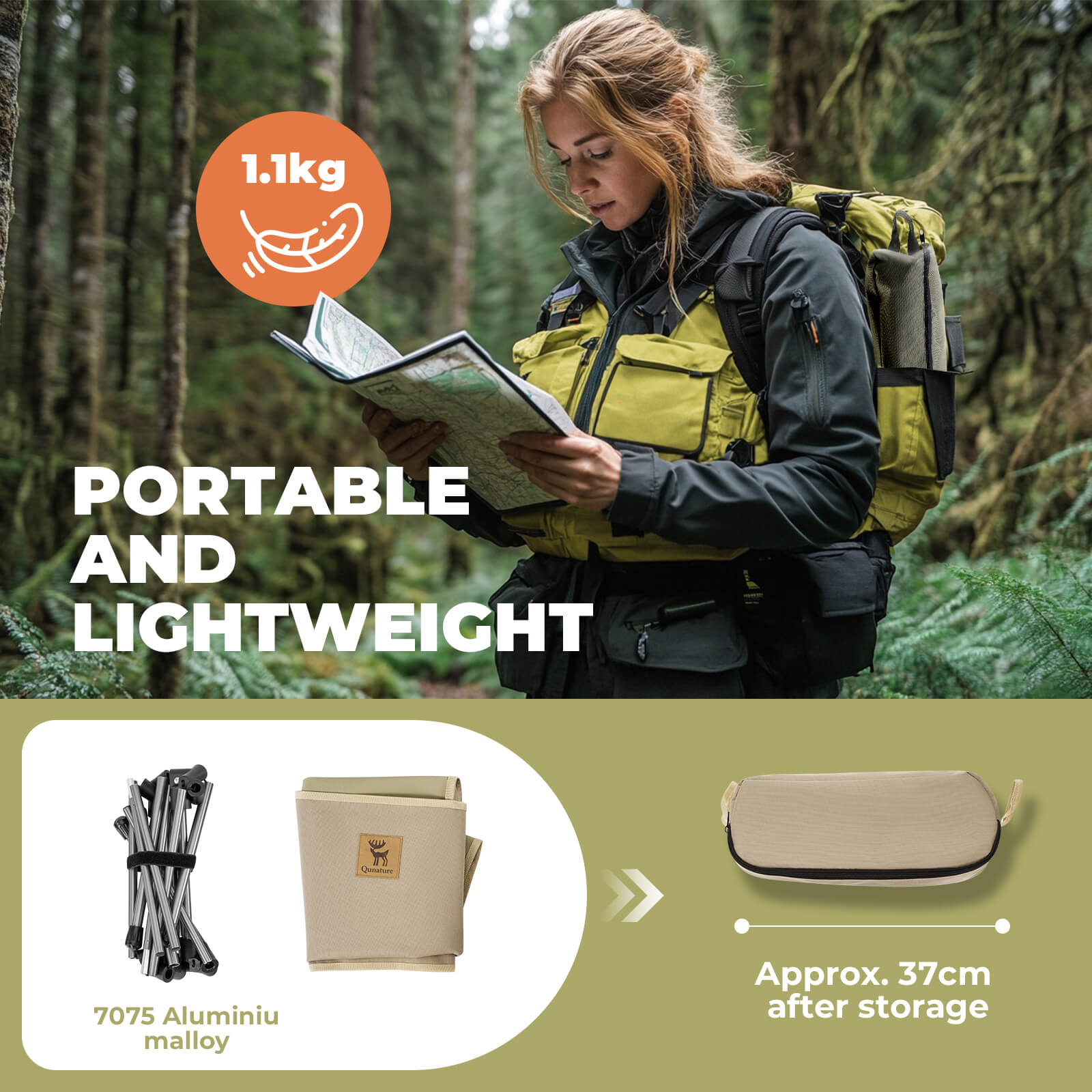 rockbros lightweight and easy carry camping chair.
#color_army green