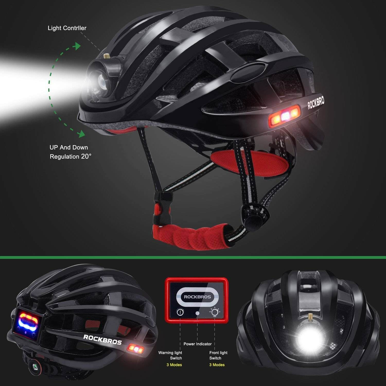 ROCKBROS ultralight bike helmet light for night cycling with EPS safety design.
#color_yellow
