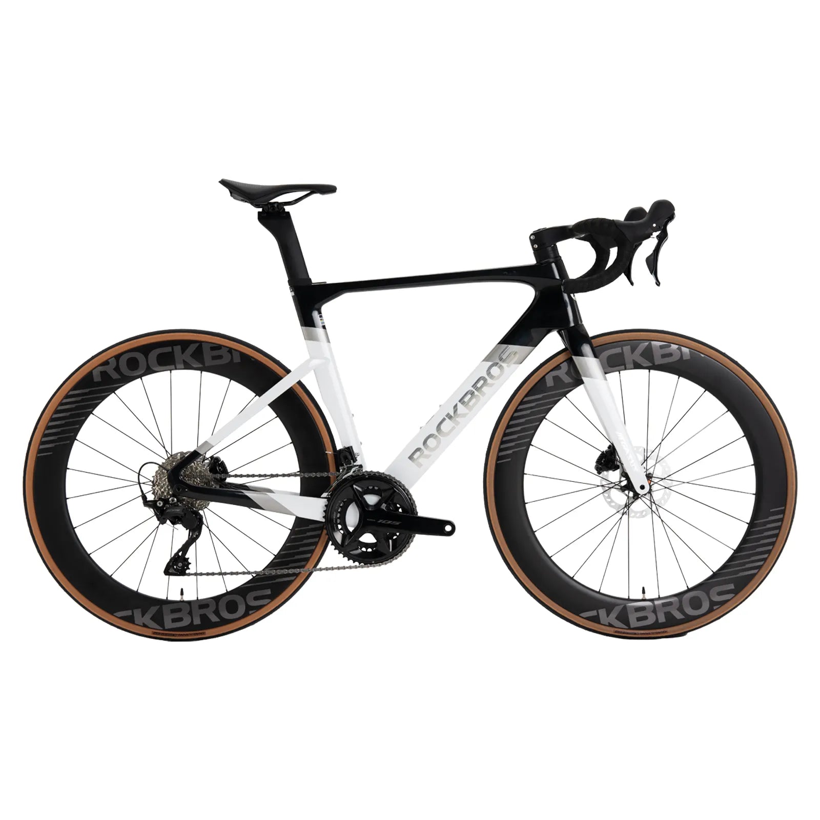 Rockbros PGZ Carbon Fiber Road Bike in black and white Gradient Finish - Professional Racing Bicycle.
#kits_Shimano R7120 kit