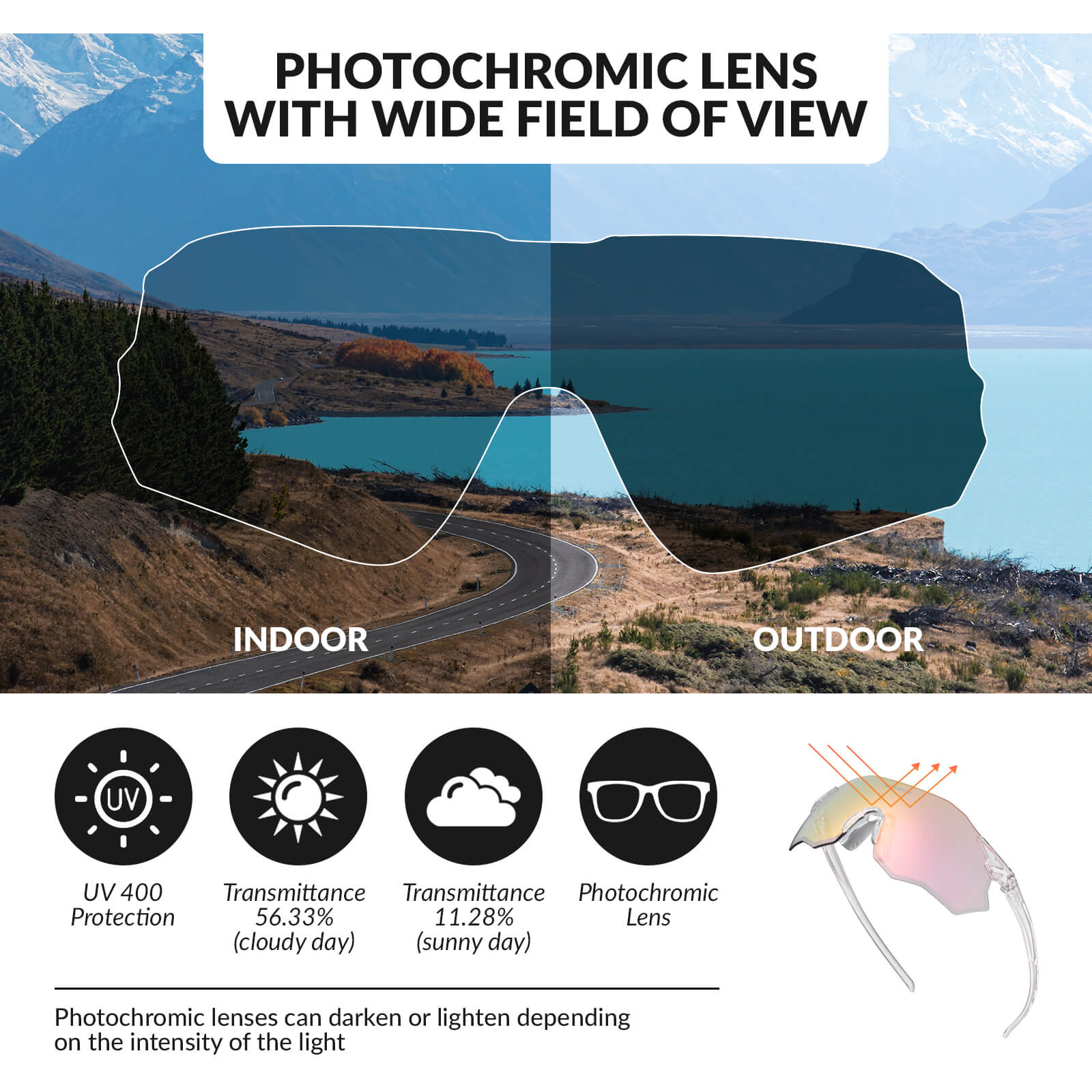 rockbros photochromic cycling glasses uv400 protection tr90 lightweight frame for outdoor riding
#color_Purple Pink (photochromic)