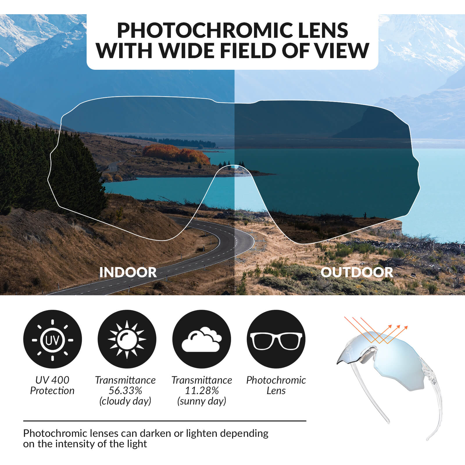 rockbros photochromic cycling glasses uv400 protection tr90 lightweight frame for outdoor riding
#color_Transparent Blue (photochromic )