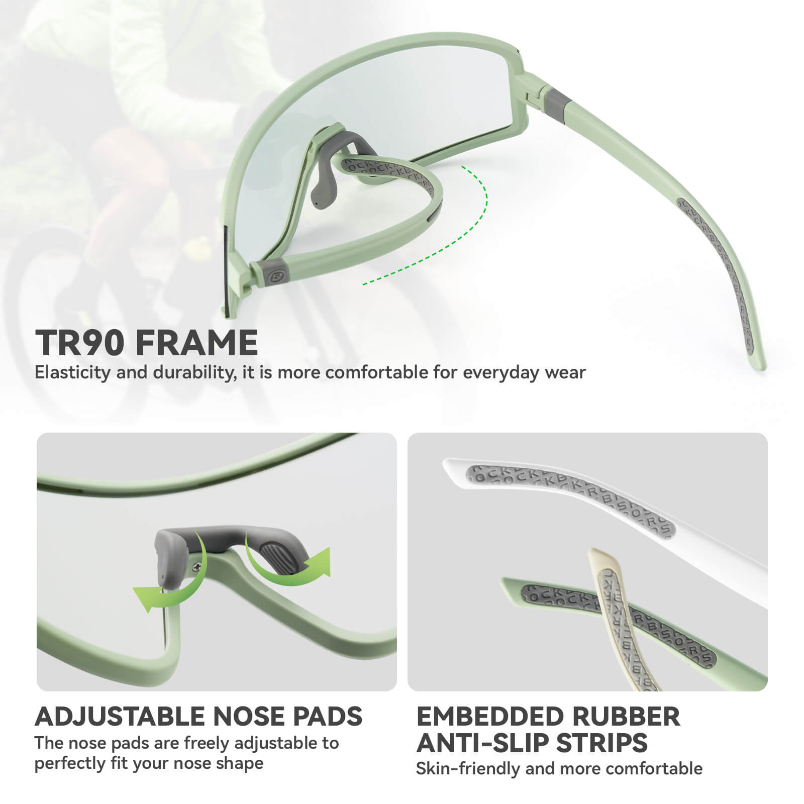 rockbros polarised uv400 cycling glasses worn while riding.
#color_grey