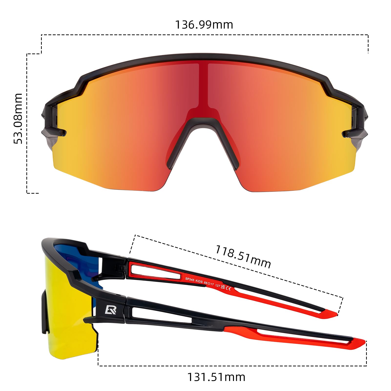ROCKBROS Polarized Youth Kids UV400 Cycling Sports Sunglasses
#Color_Black Red