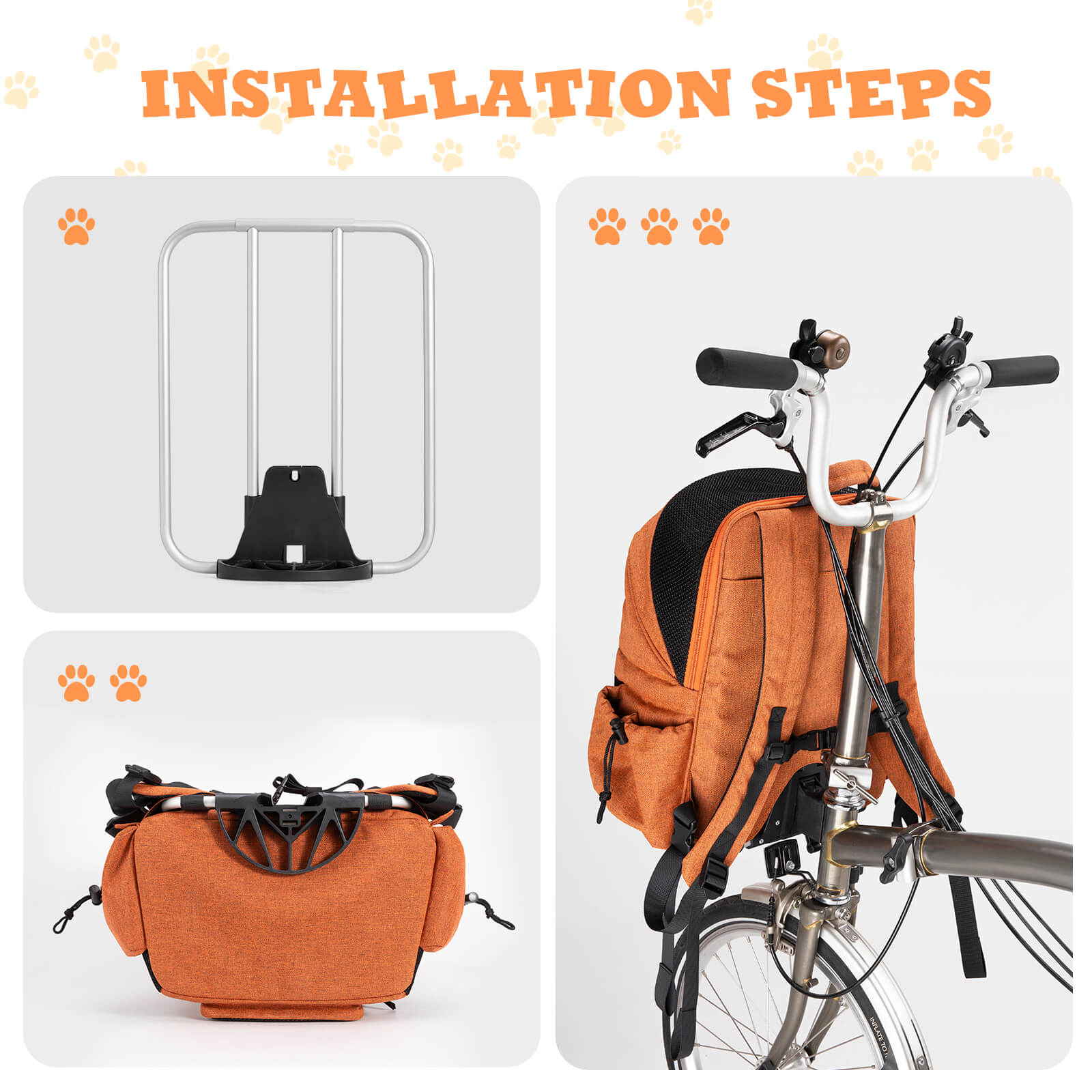 ROCKBROS portable pet friendly folding bike handlebar bag for commuting and outdoor rides
#color_orange