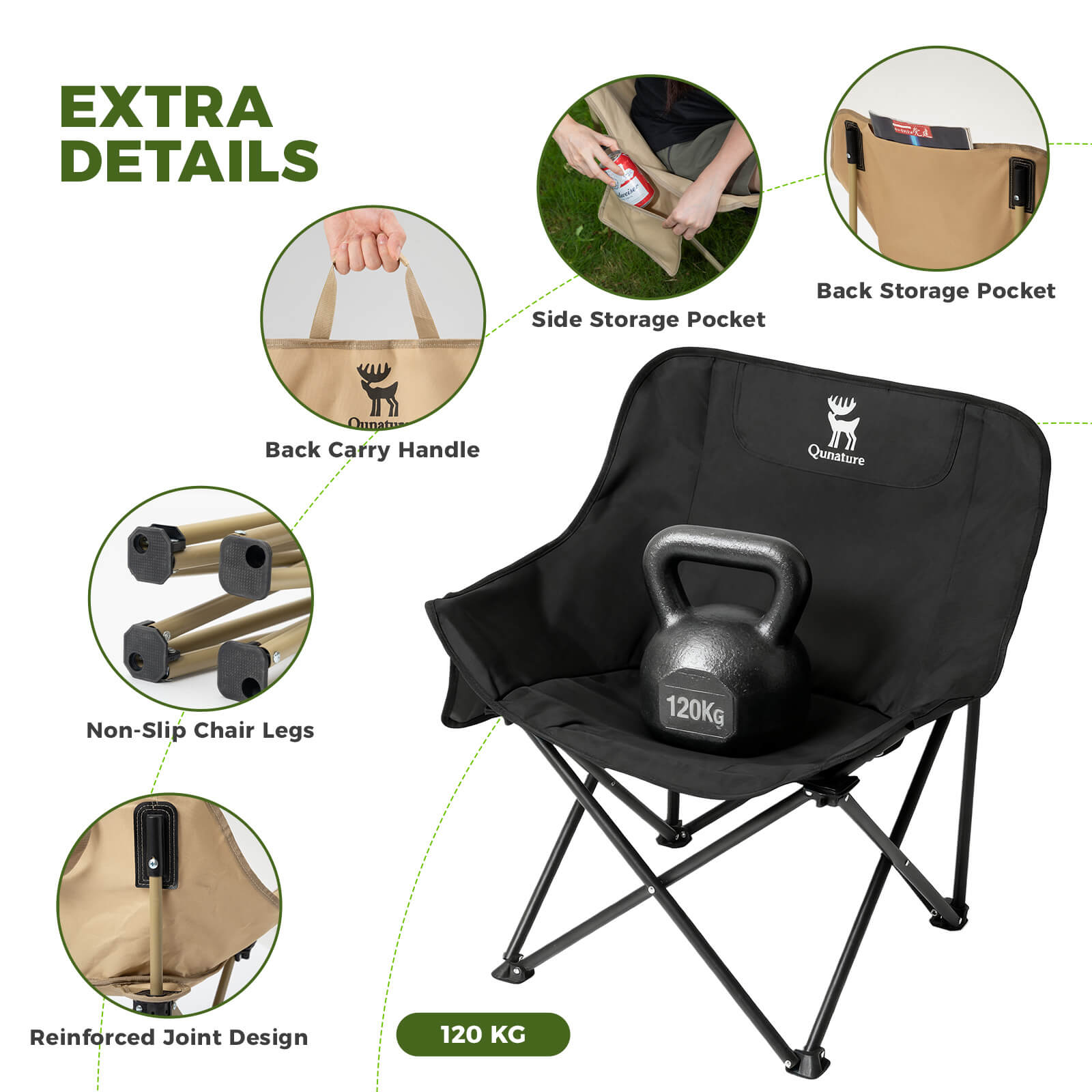 ROCKBROS durable folding moon chair for outdoor camping.
#color_beige