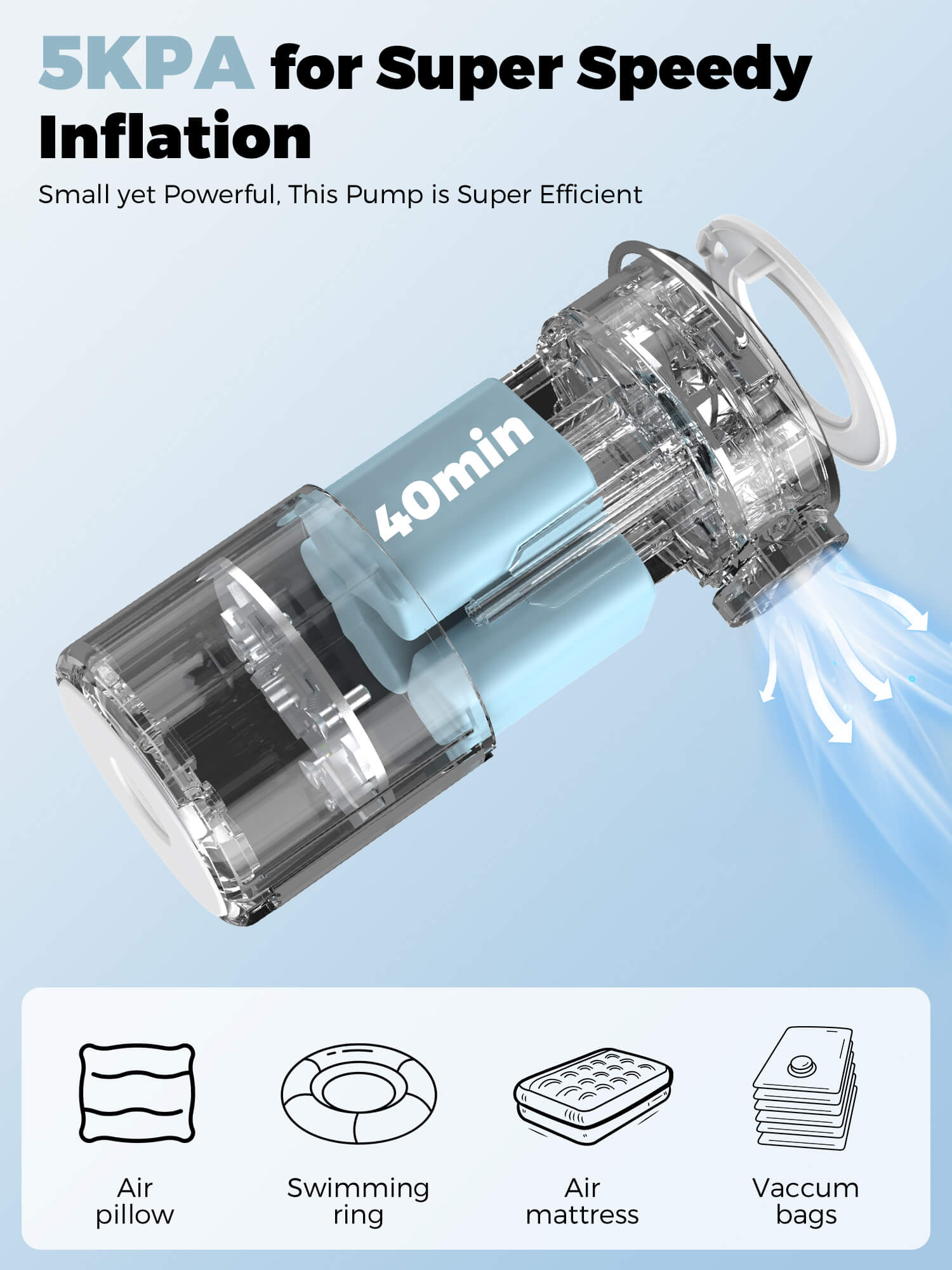 Qunature Rapid-Fill Mini Electric Pump, High-Pressure Cordless Air Inflator for Portable Use.
#color_sky blue