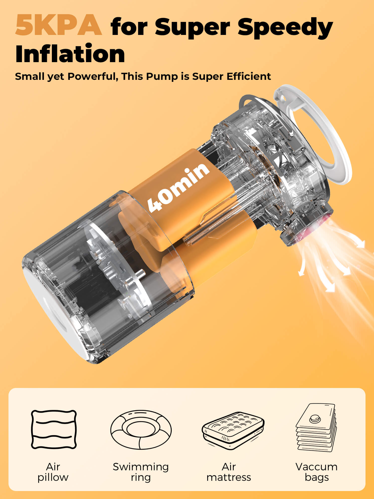 Qunature Rapid-Fill Mini Electric Pump, High-Pressure Cordless Air Inflator for Portable Use.
#color_orange