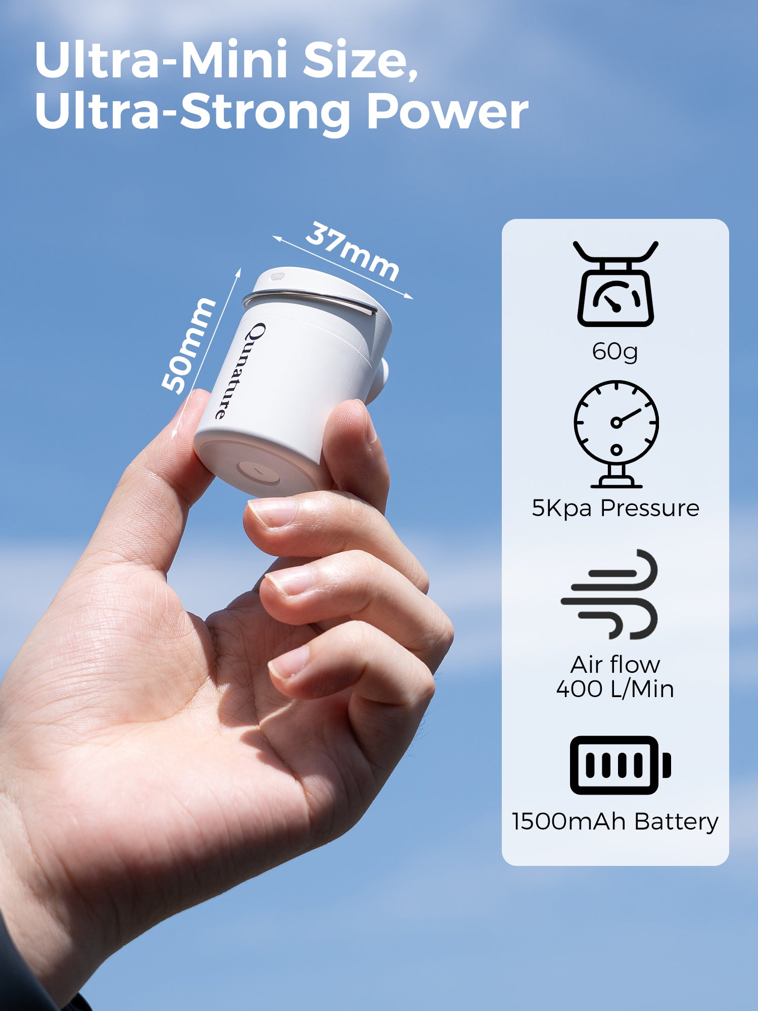 Qunature Rapid-Fill Mini Electric Pump, High-Pressure Cordless Air Inflator for Portable Use.
#color_white