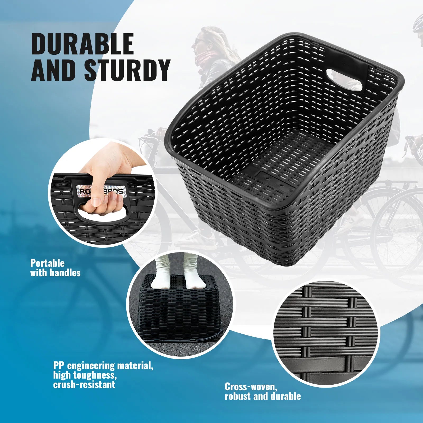 ROCKBROS Rear Bike Basket - Durable Anti-Crush Design for Rear Rack Mounting, 10kg Load Capacity.