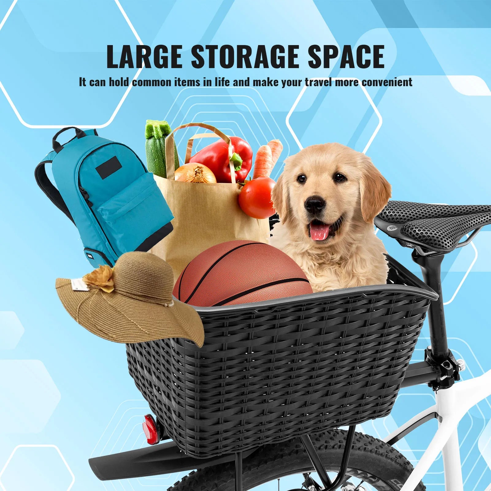 ROCKBROS Rear Bike Basket - Durable Anti-Crush Design for Rear Rack Mounting, 10kg Load Capacity.