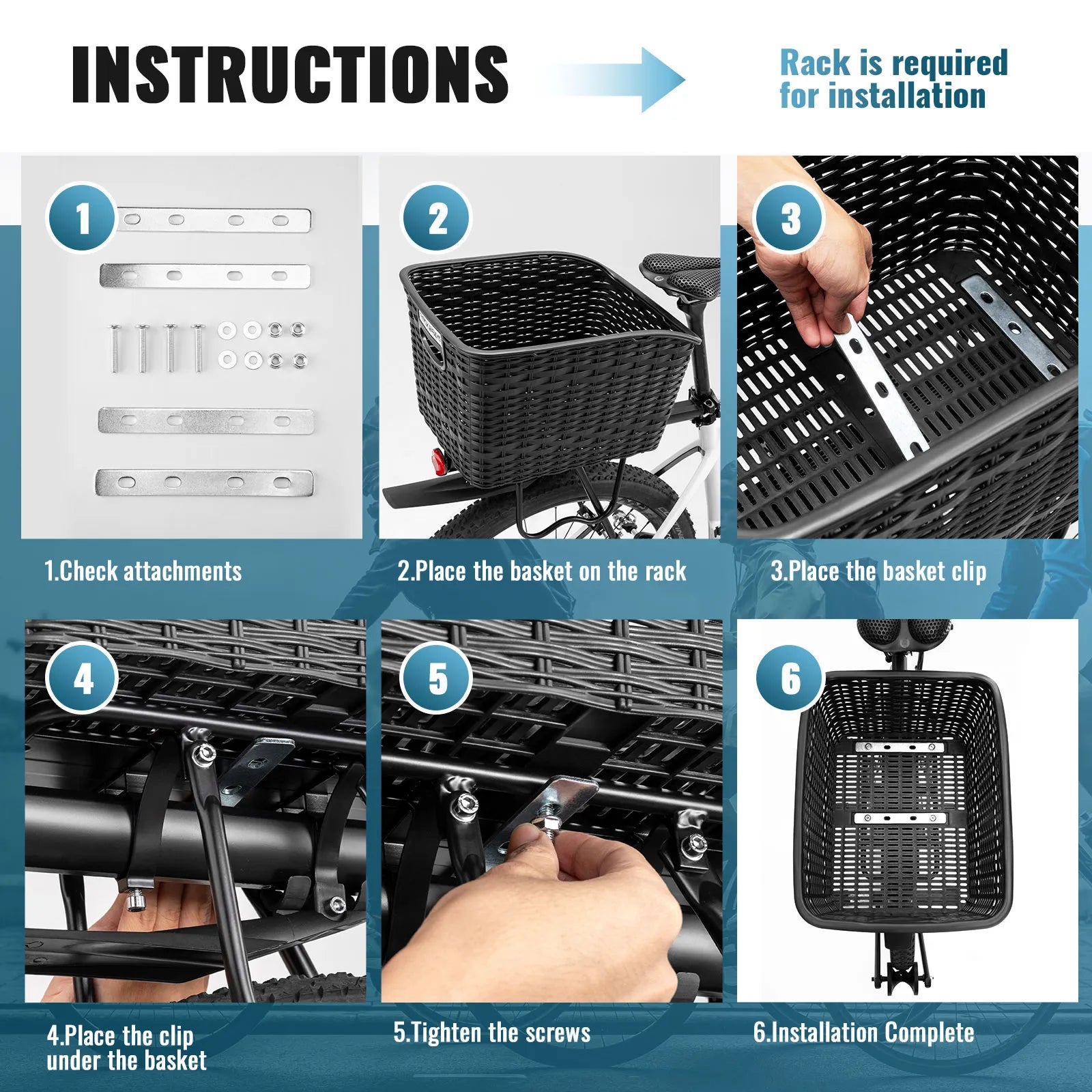 ROCKBROS Rear Bike Basket - Durable Anti-Crush Design for Rear Rack Mounting, 10kg Load Capacity.