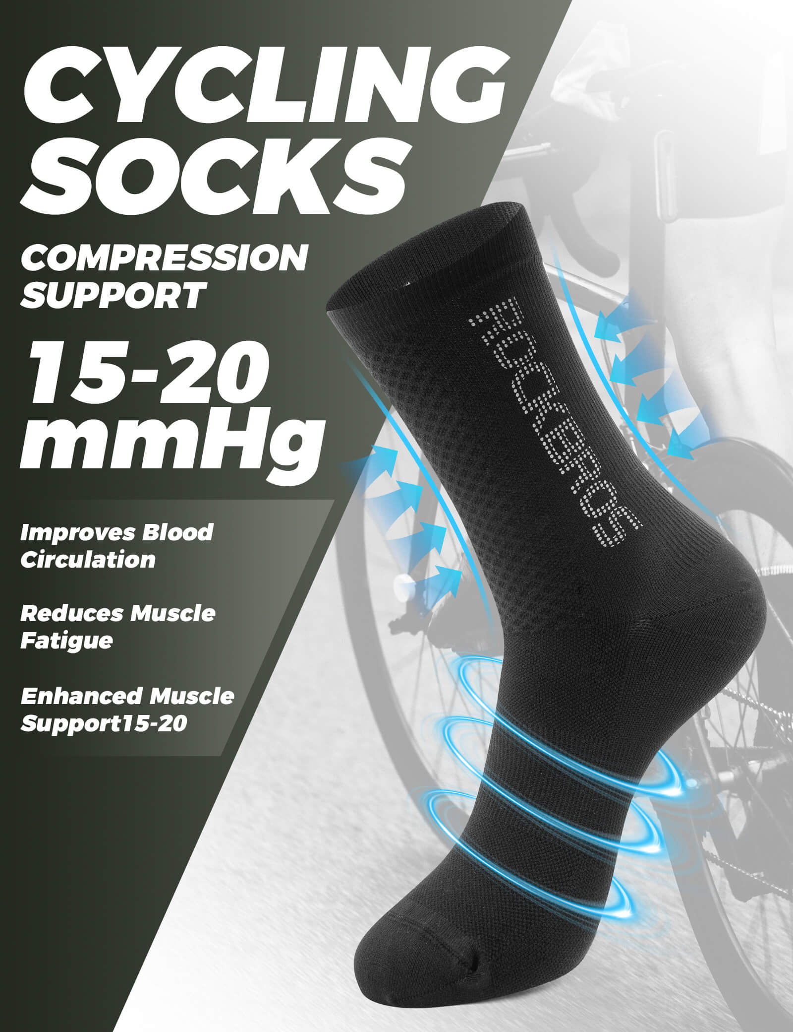 ROCKBROS reflective breathable cycling socks for road cycling.
#color_black