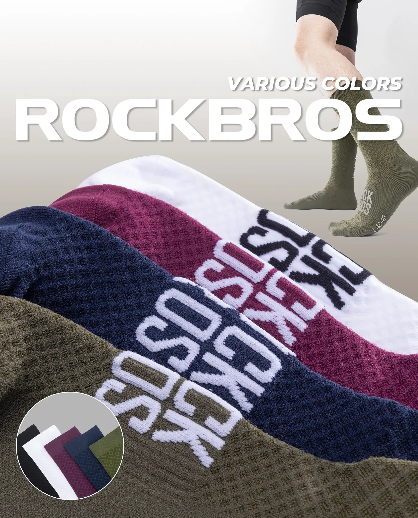 ROCKBROS Road to Sky series professional cycling socks with elastic rib cuff for men and women.
#color_blue