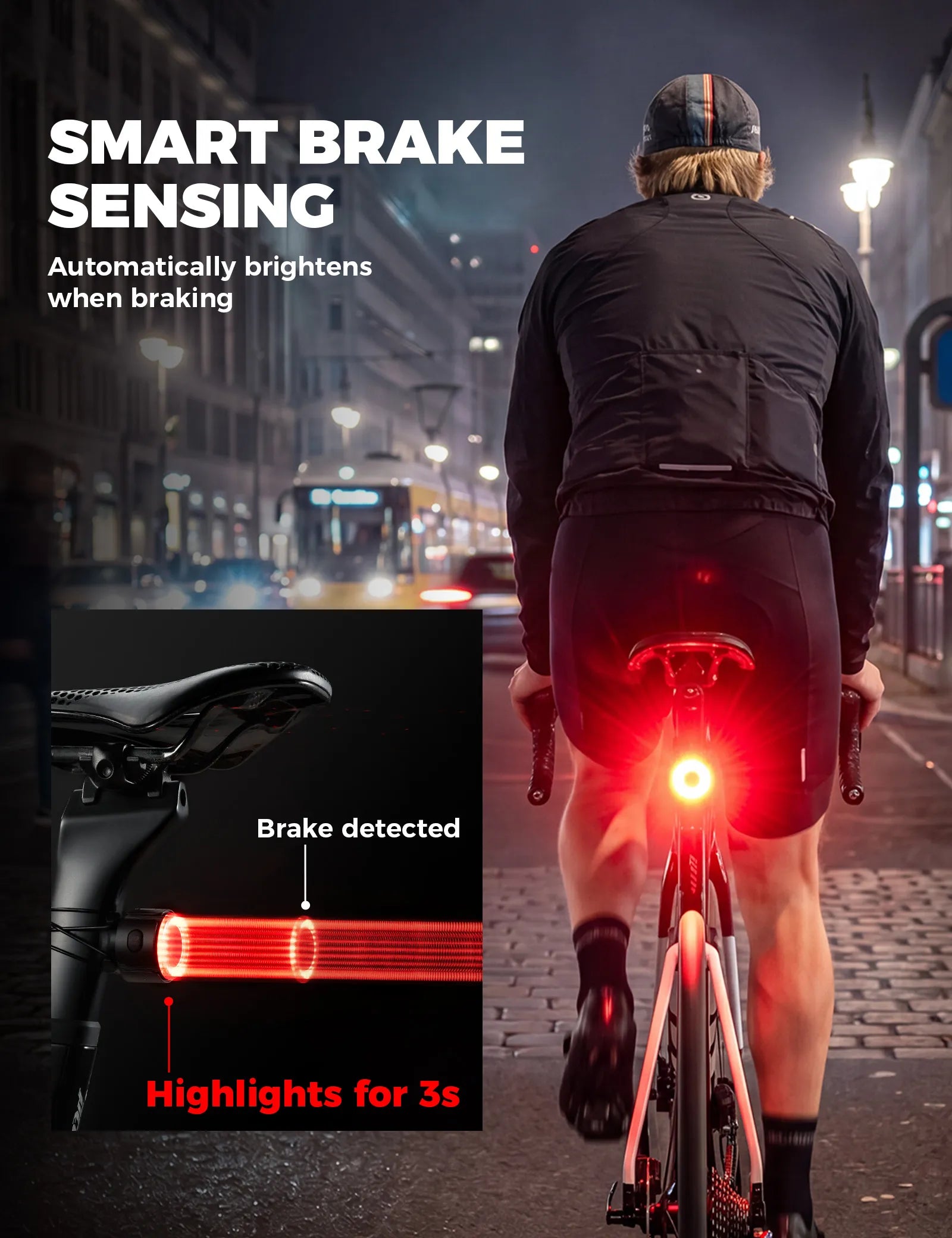 ROCKBROS Road To Sky smart bike rear light with brake sensor and USB-C rechargeable design