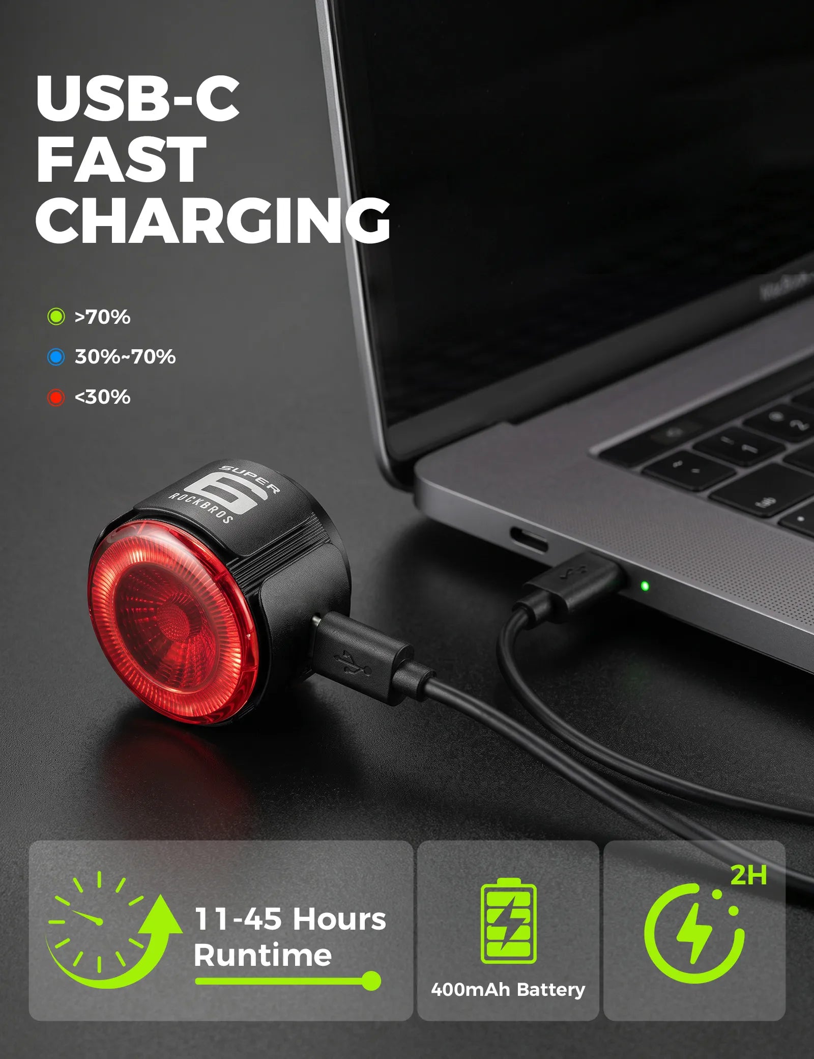 ROCKBROS Road To Sky smart bike rear light with brake sensor and USB-C rechargeable design