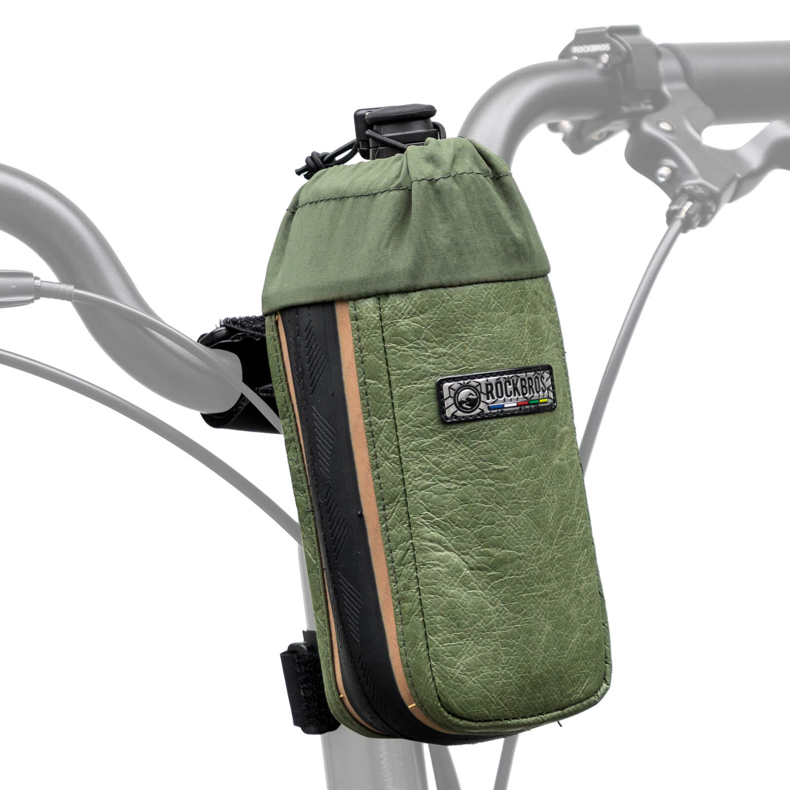ROCKBROS ROAD TO SKY 0.8L Upcycled Tire Rubber Bike Bottle Bag, Eco-Friendly & Scuff-Proof Handlebar Pouch for MTB & Road Cycling.