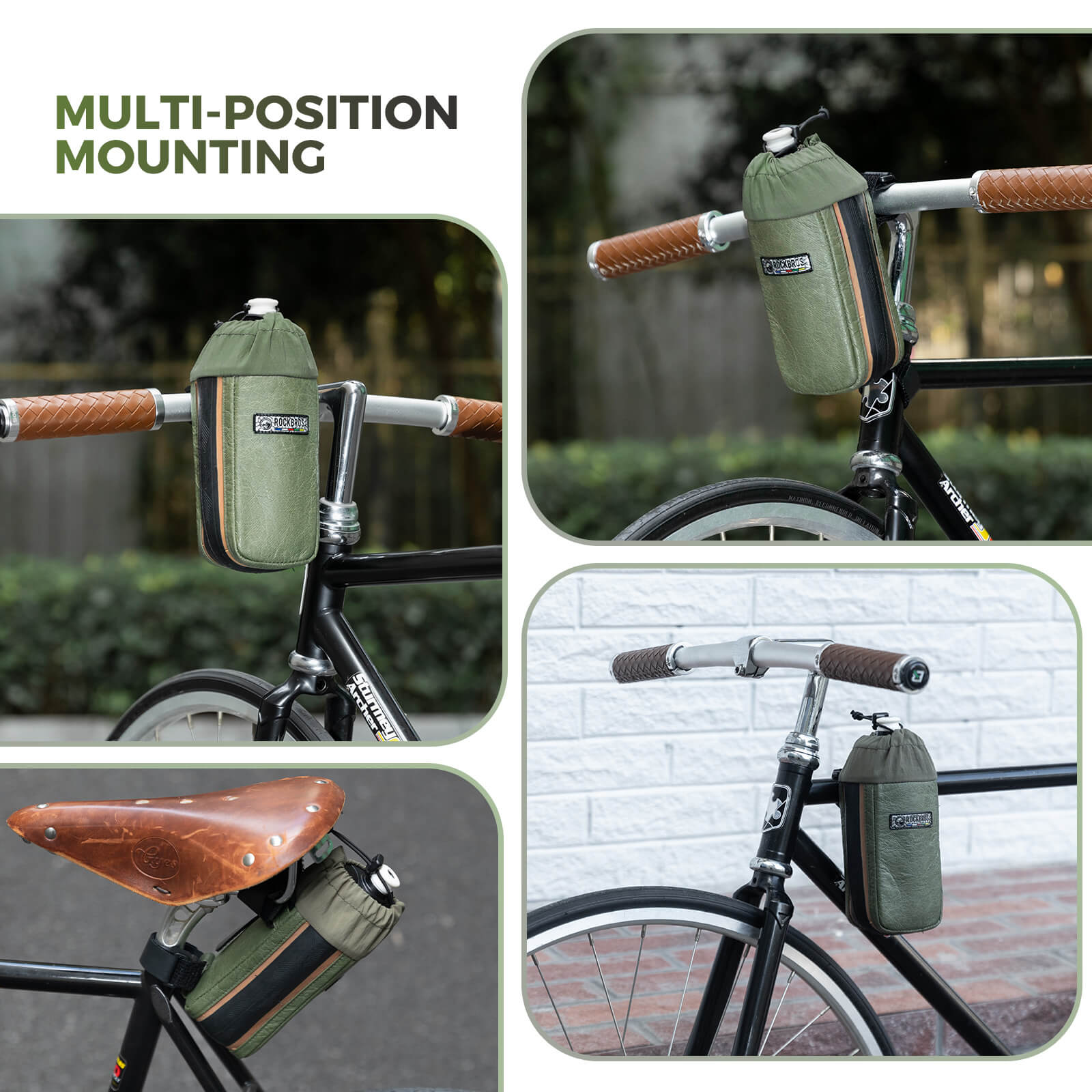 ROCKBROS ROAD TO SKY 0.8L Upcycled Tire Rubber Bike Bottle Bag, Eco-Friendly & Scuff-Proof Handlebar Pouch for MTB & Road Cycling.