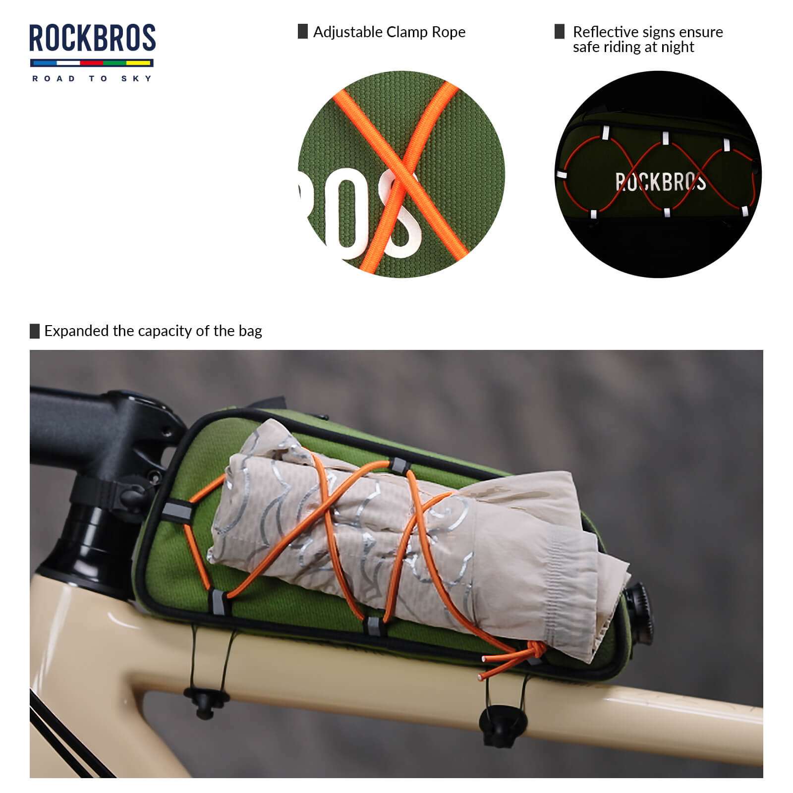 rockbros road to sky cycling bag one-click lock multi-colour.
#color_orange