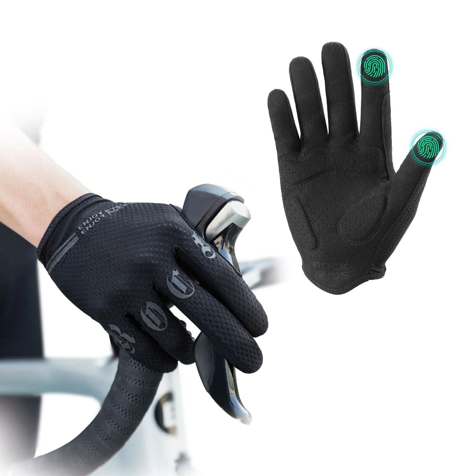 Rockbros S360 full finger cycling gloves in black, showcasing the overall design.
#color_black