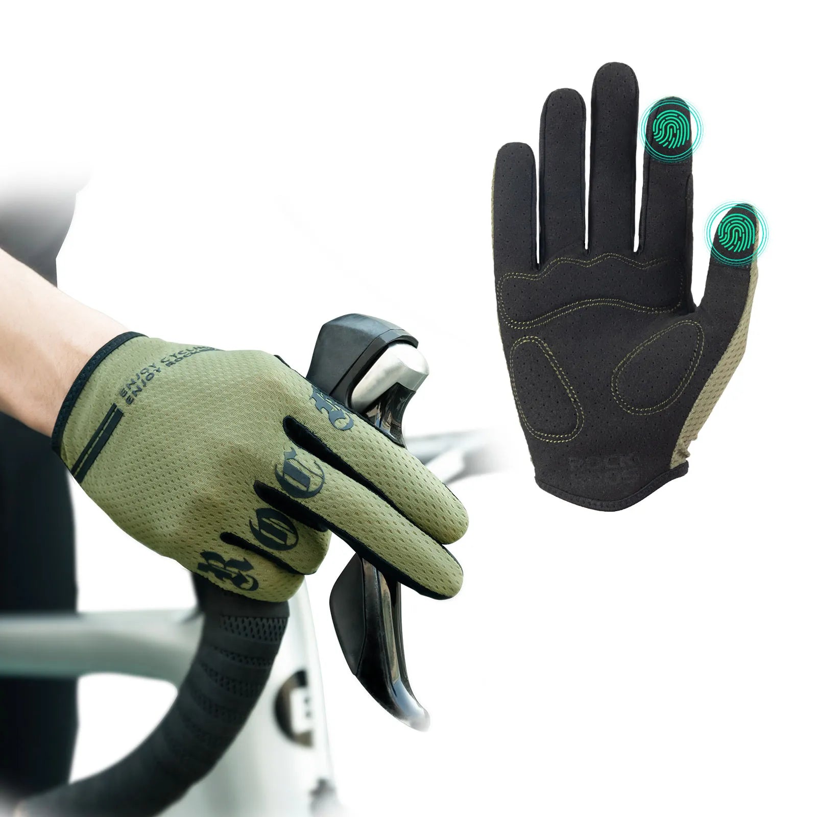 Rockbros S360 full finger cycling gloves in black, showcasing the overall design.
#color_green
