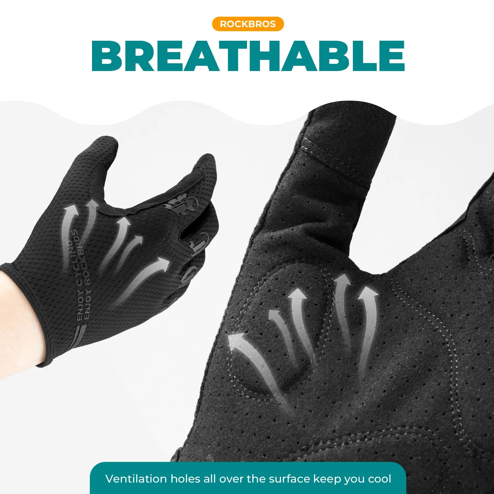 Rockbros S360 full finger cycling gloves in black, showcasing the overall design.
#color_black