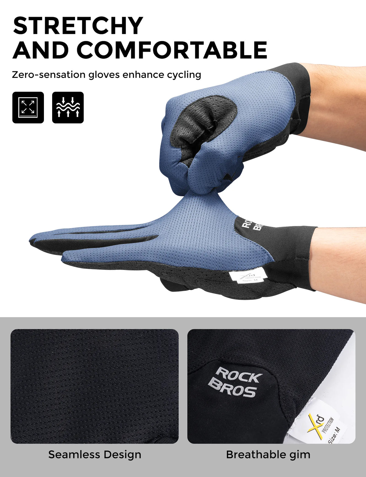 ROCKBROS S403-1 lightweight breathable and stretchy full-finger cycling gloves.
#colour_blue