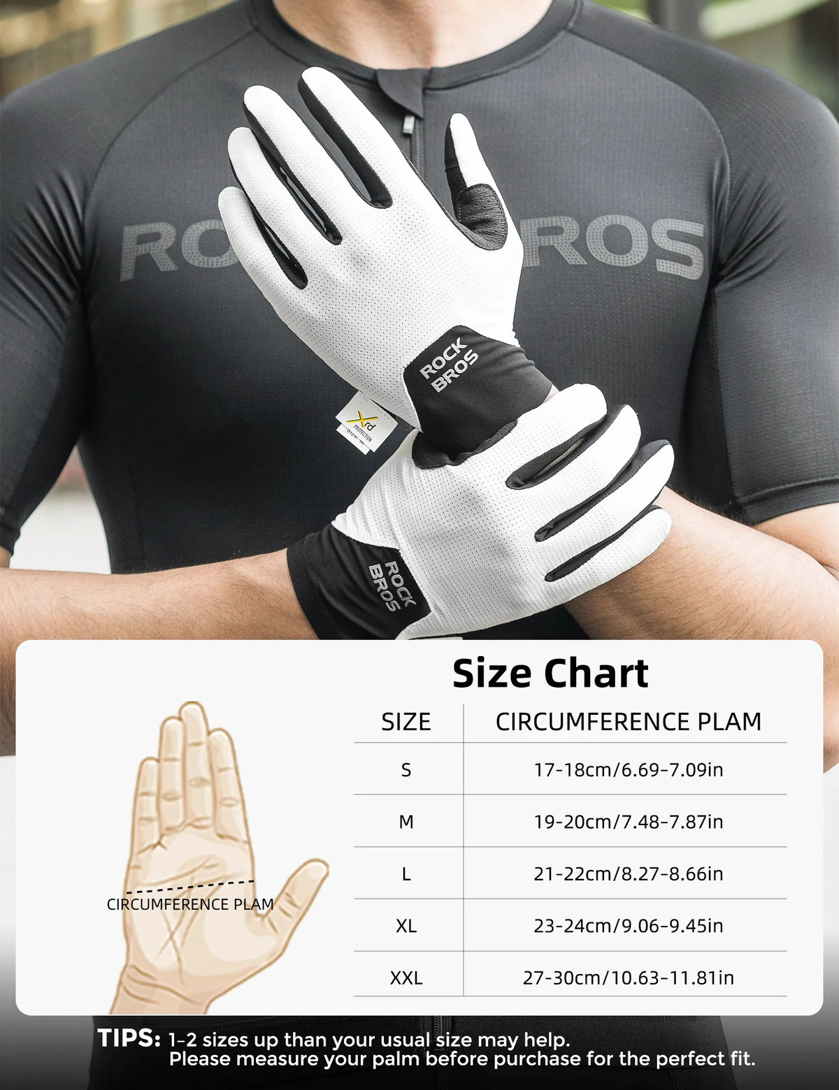ROCKBROS S403-1 lightweight breathable and stretchy full-finger cycling gloves.
#colour_white