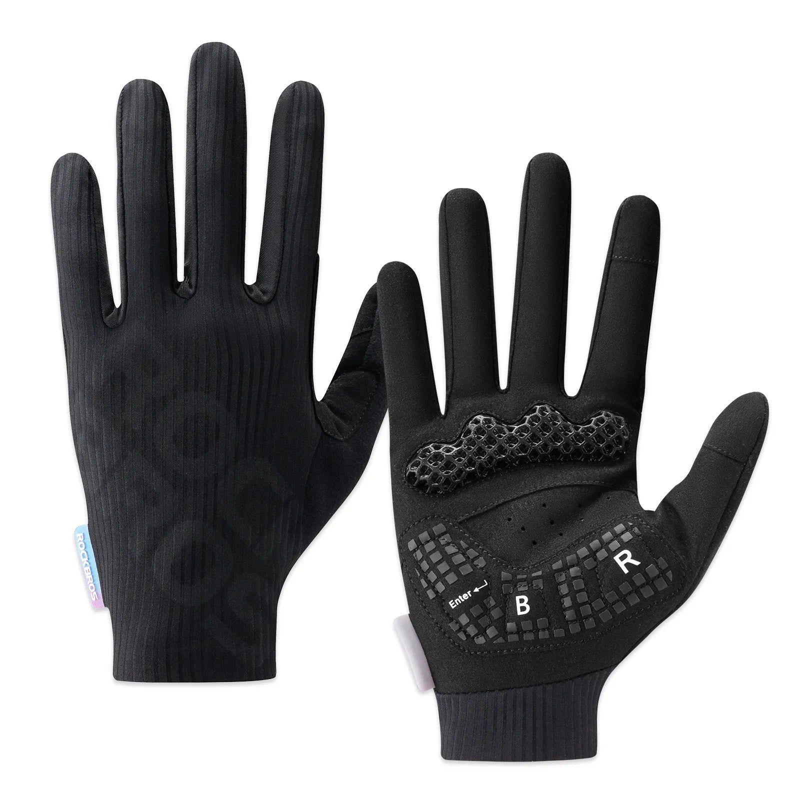 ROCKBROS S405 3D full finger cycling gloves in black, touchscreen compatible and breathable.
#color_black