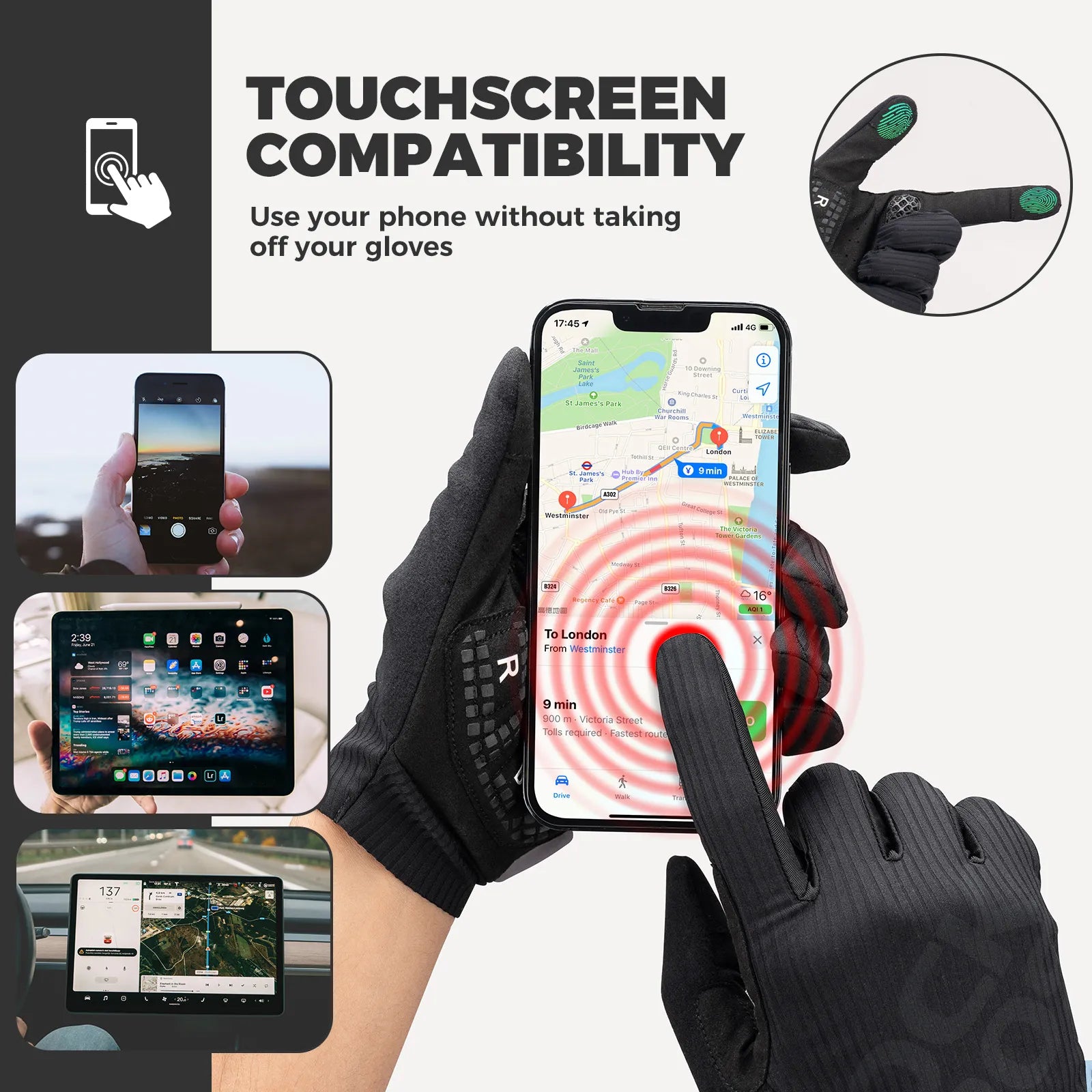 ROCKBROS S405 3D full finger cycling gloves in black, touchscreen compatible and breathable.
#color_black