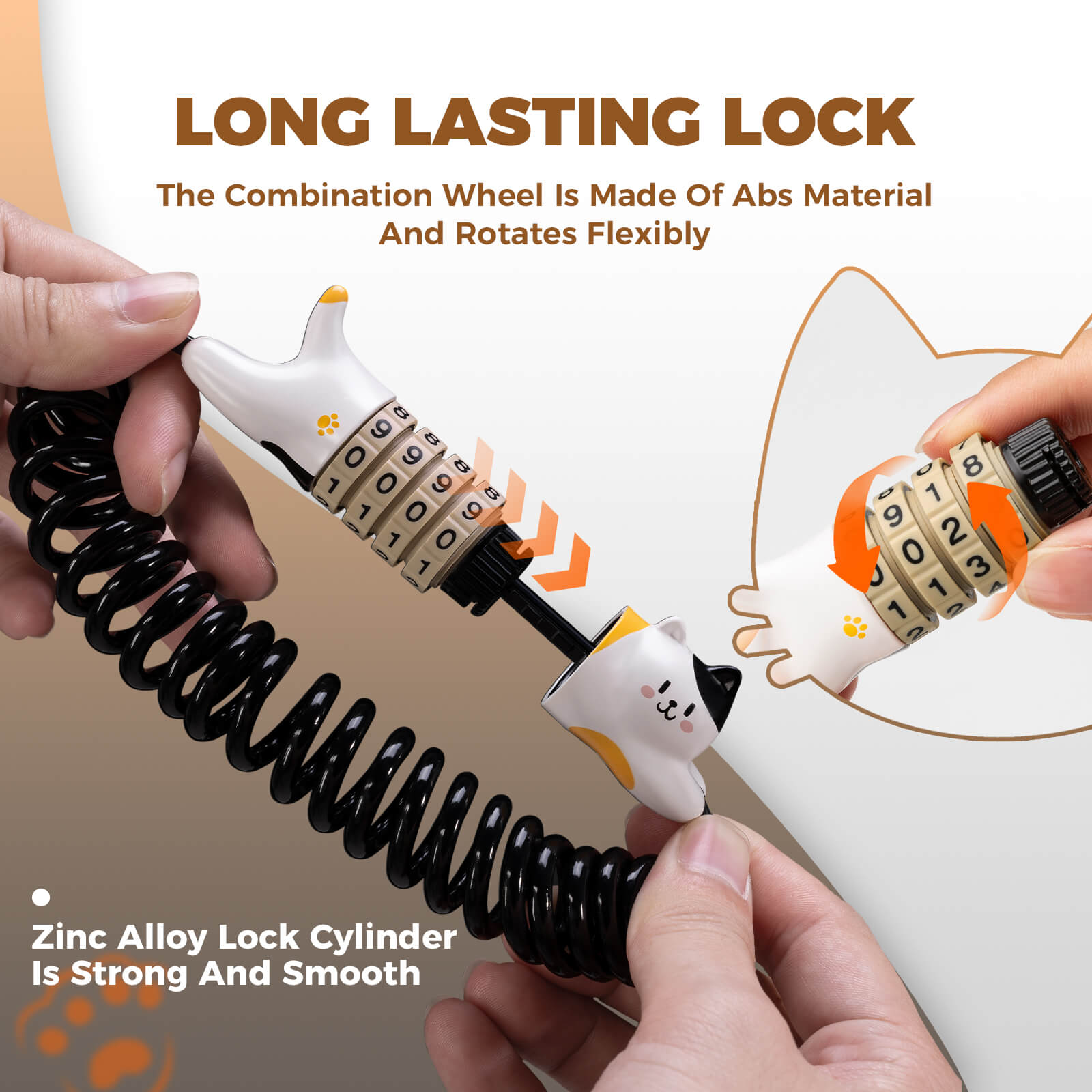 Rockbros SafeCat 4-digit combination padlock with cute cat shape design.
#color_black