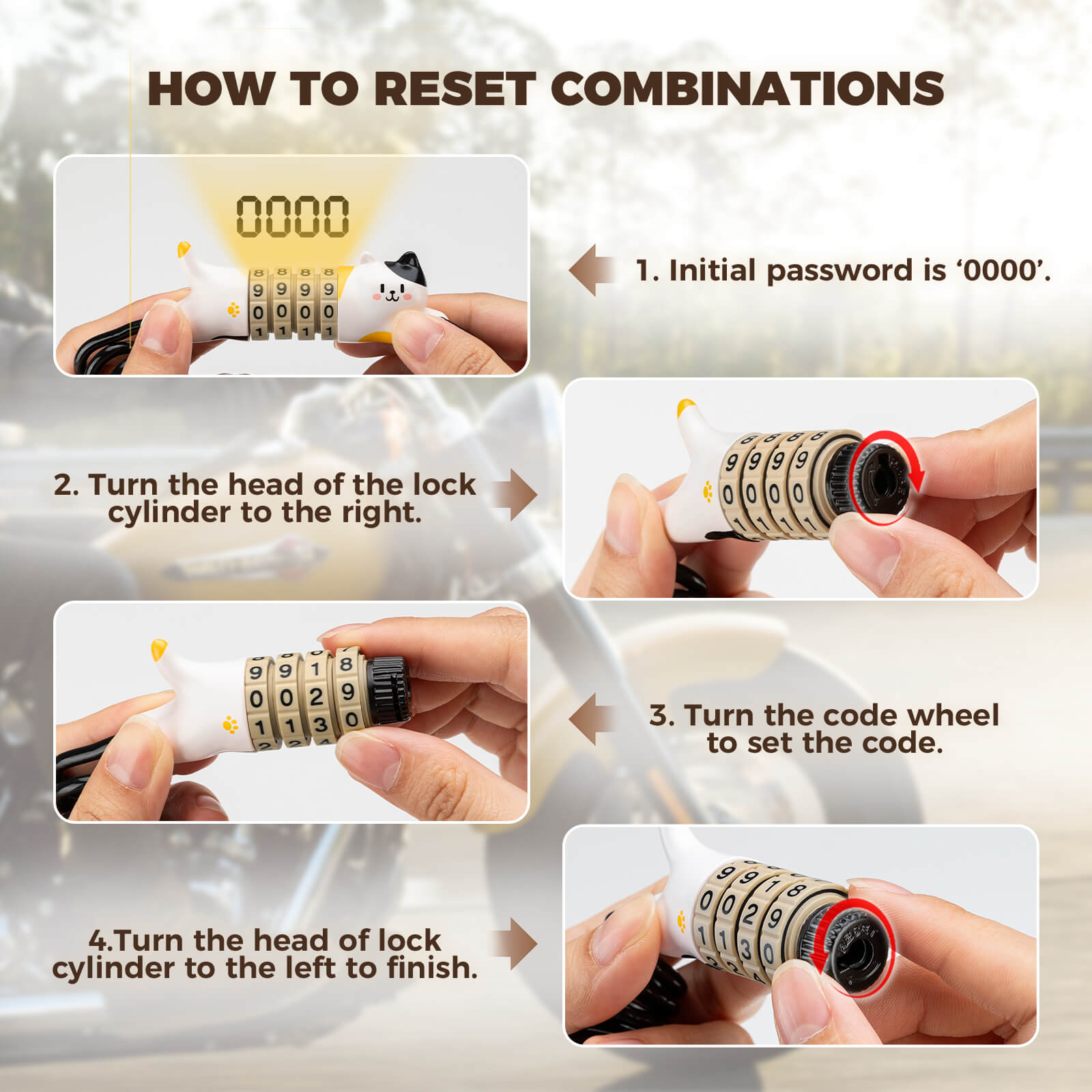 Rockbros SafeCat 4-digit combination padlock with cute cat shape design.
#color_black