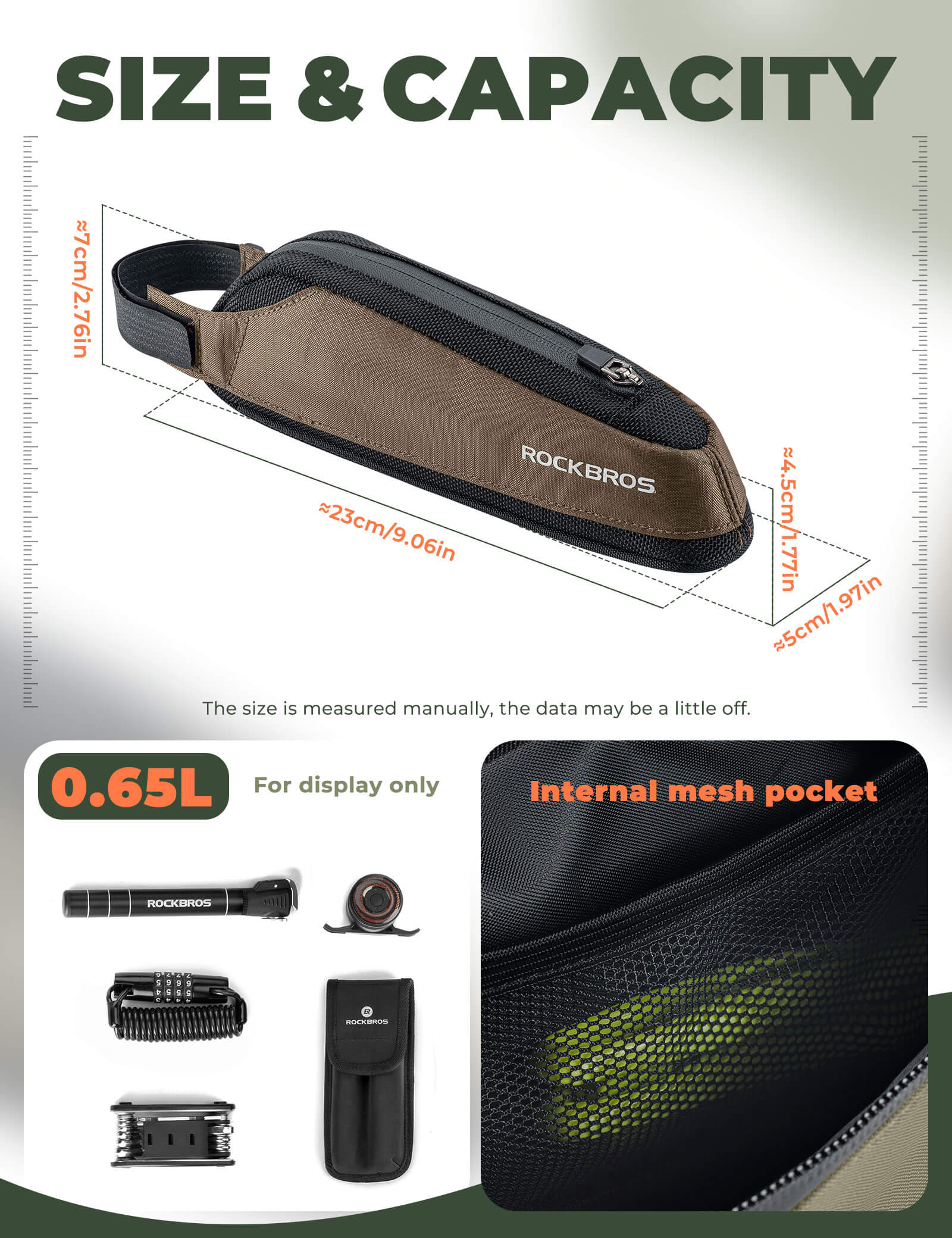 ROCKBROS durable nylon bike frame bag for road and commuter cycling.
#color_black