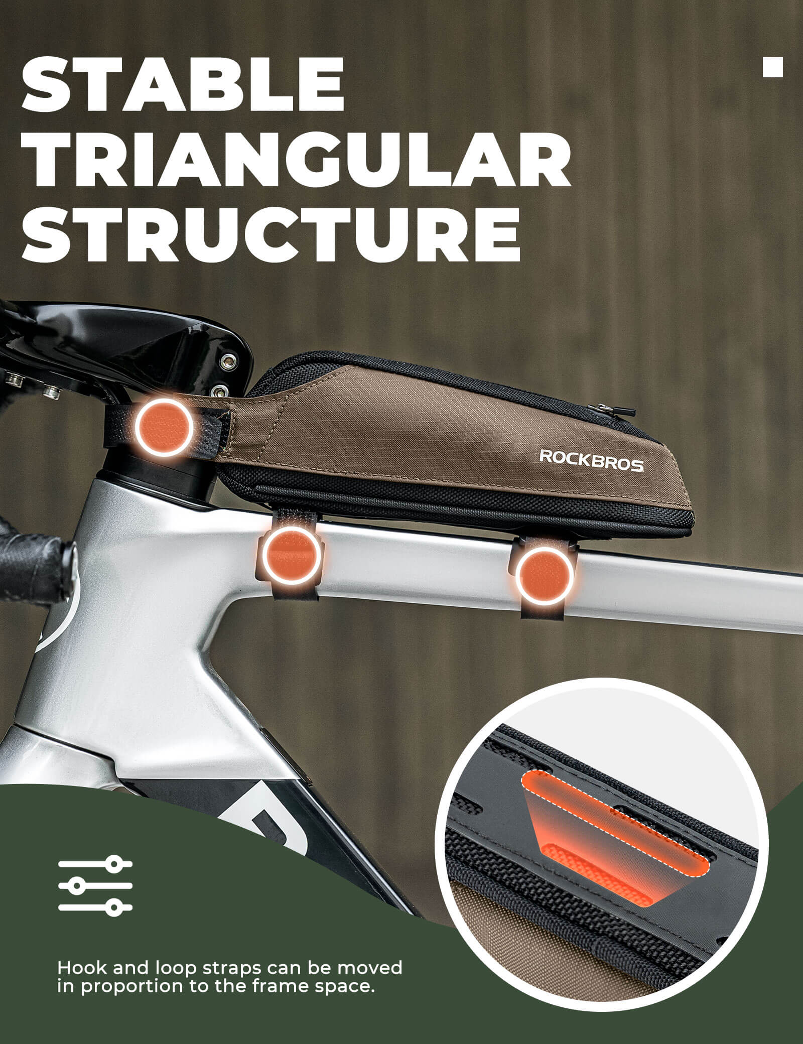 ROCKBROS durable nylon bike frame bag for road and commuter cycling.
#color_brown