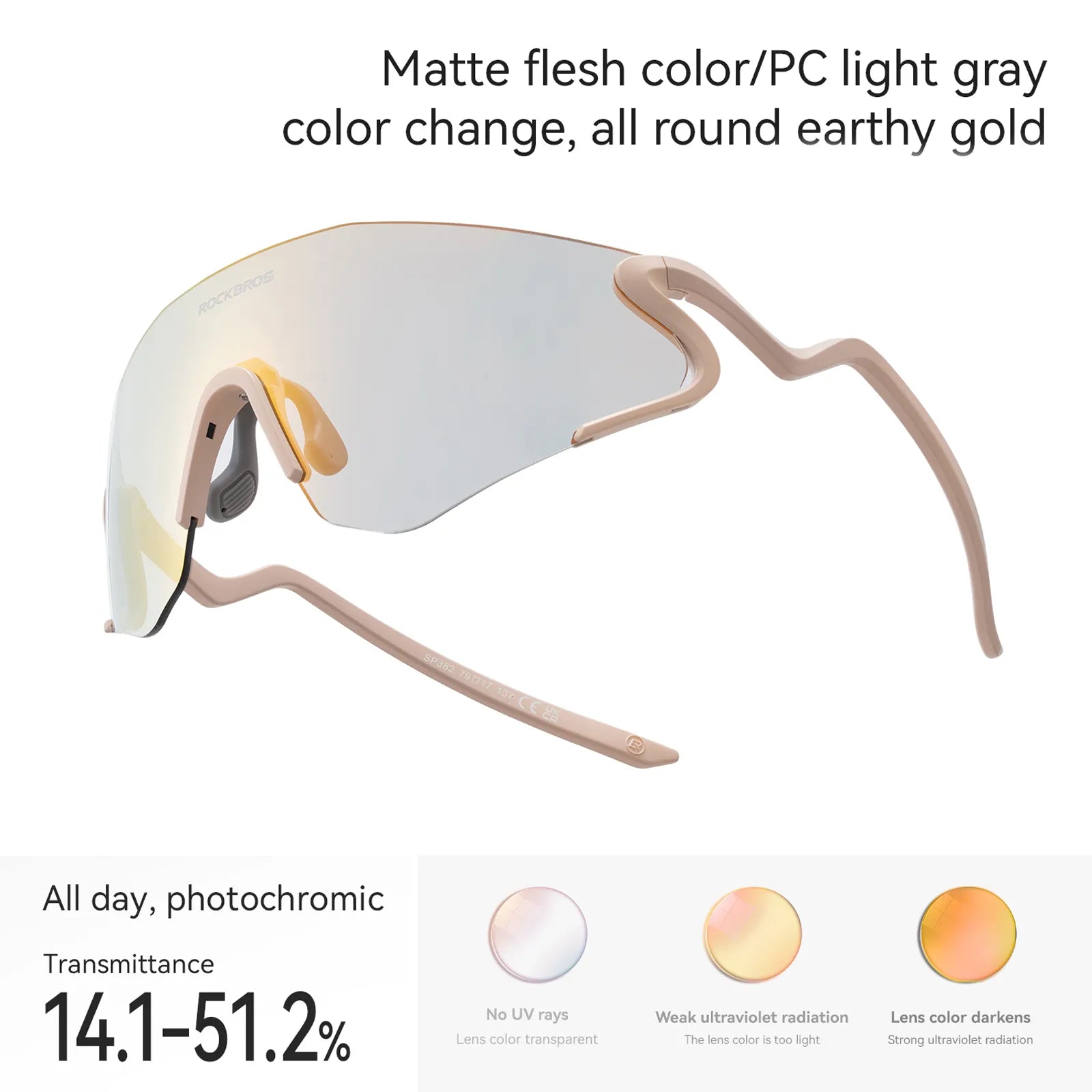 ROCKBROS SnakeLine Photochromic Cycling Glasses with Myopia Frame and Clear-to-Smoke Lens.
#color_beige