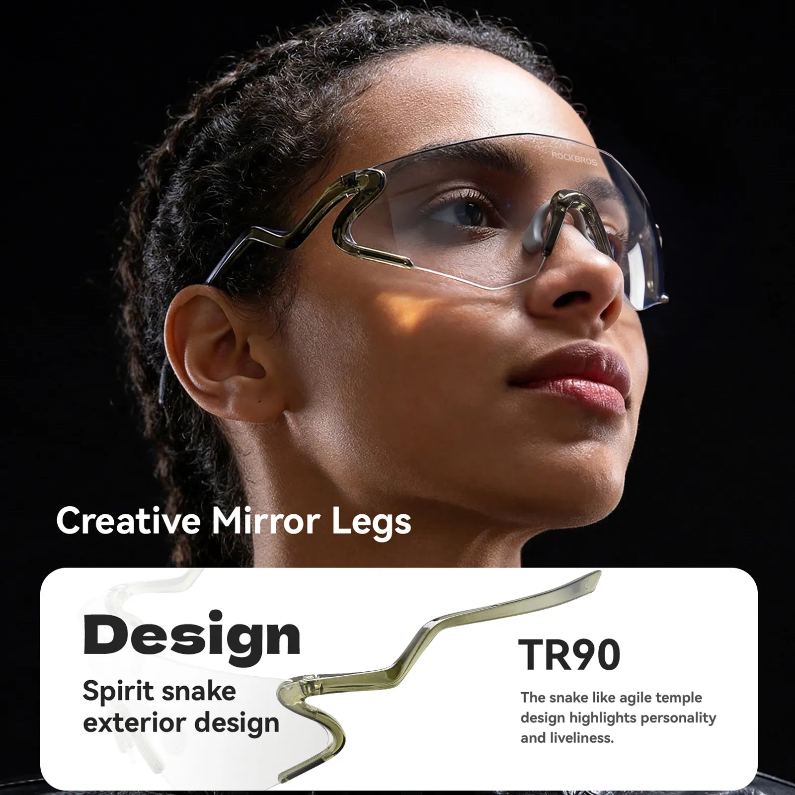 ROCKBROS SnakeLine Photochromic Cycling Glasses with Myopia Frame and Clear-to-Smoke Lens.
#color_green