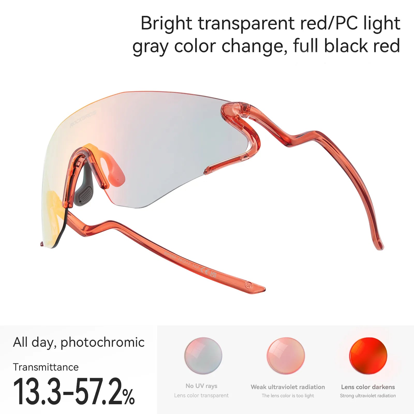 ROCKBROS SnakeLine Photochromic Cycling Glasses with Myopia Frame and Clear-to-Smoke Lens.
#color_orange