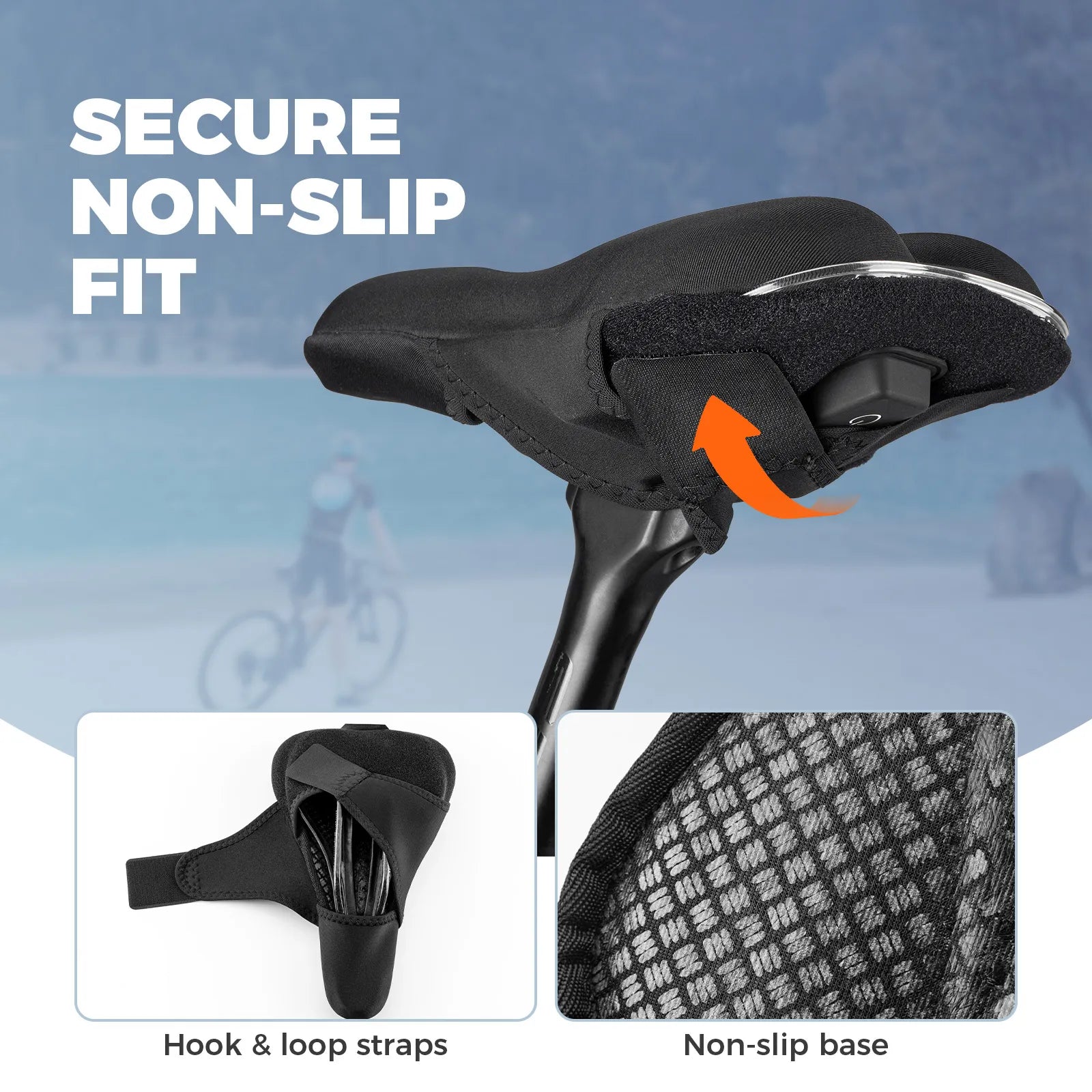 ROCKBROS soft bike saddle cover with built-in LED rear light for night riding comfort.
#options_with light