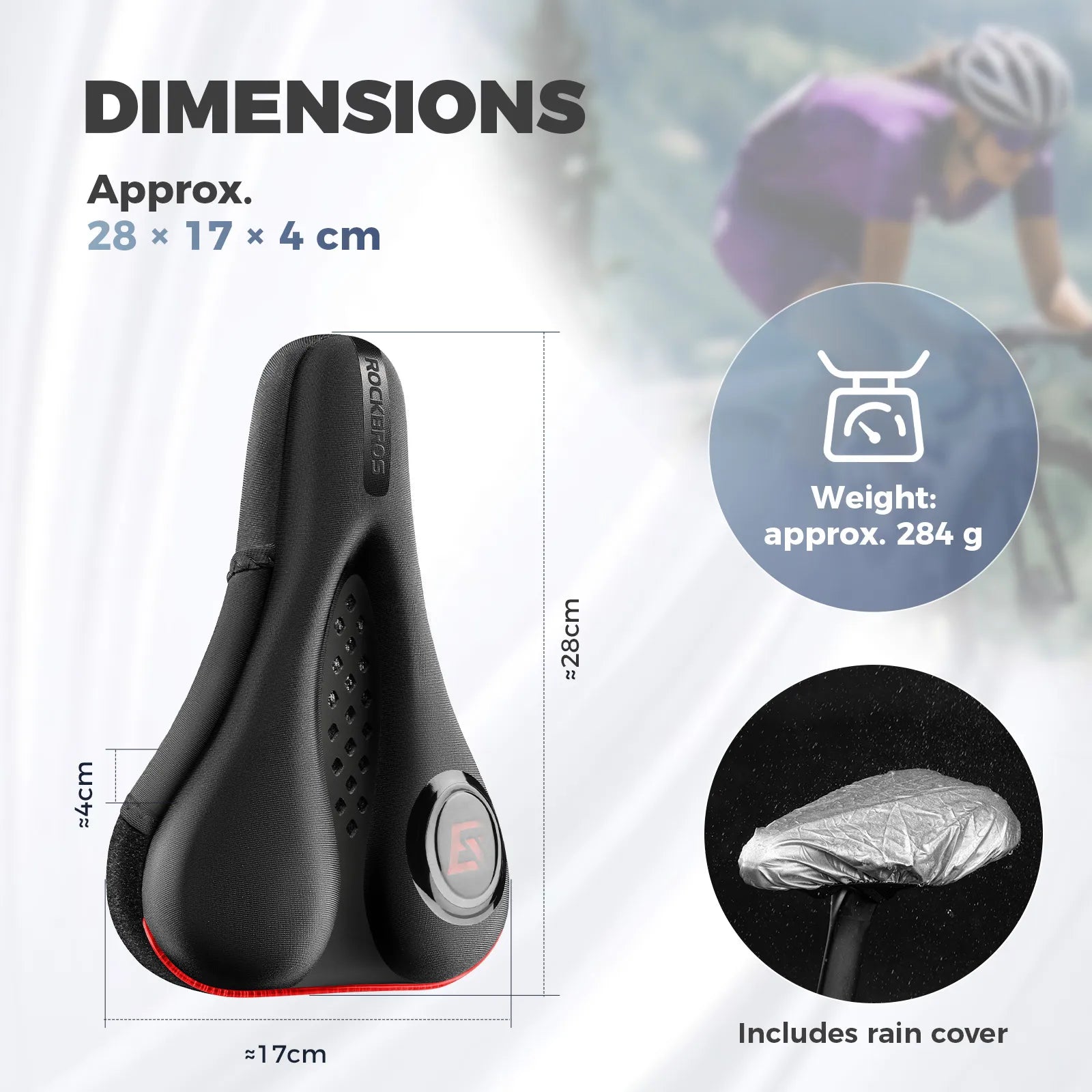 ROCKBROS soft bike saddle cover with built-in LED rear light for night riding comfort.
#options_with light