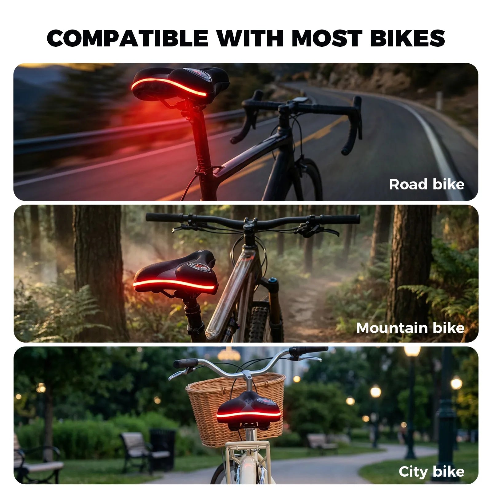 ROCKBROS soft bike saddle cover with built-in LED rear light for night riding comfort.
#options_with light