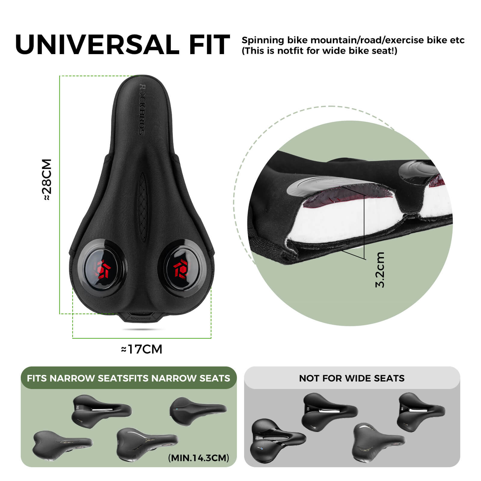 rockbros Soft Gel Shockproof Bike Seat Cover for Comfortable Cycling.
#color_blue