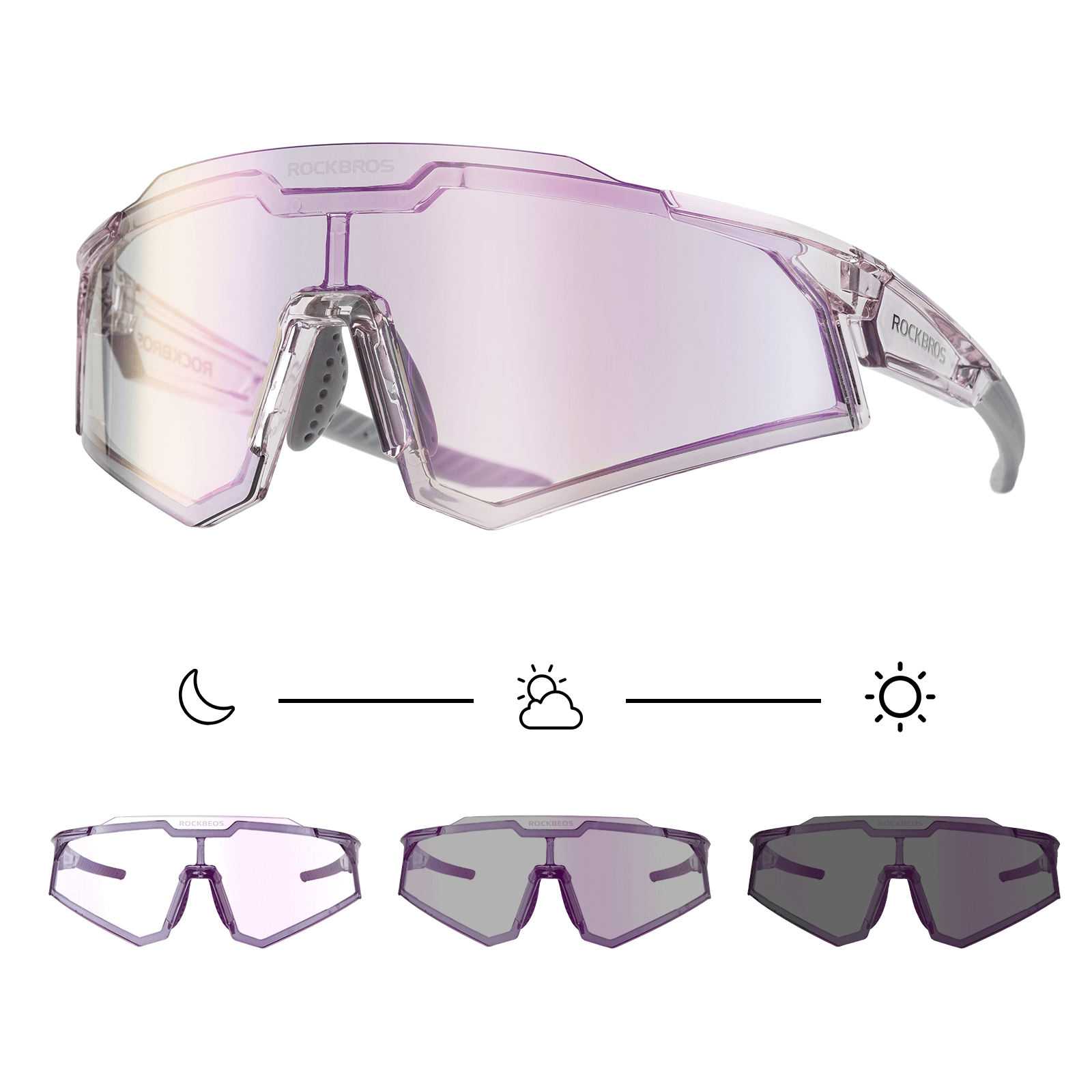 ROCKBROS Photochromic Goggle Cycling Sunglasses Sport Road Mountain Bike Glasses
#Style_Purple Photochromic