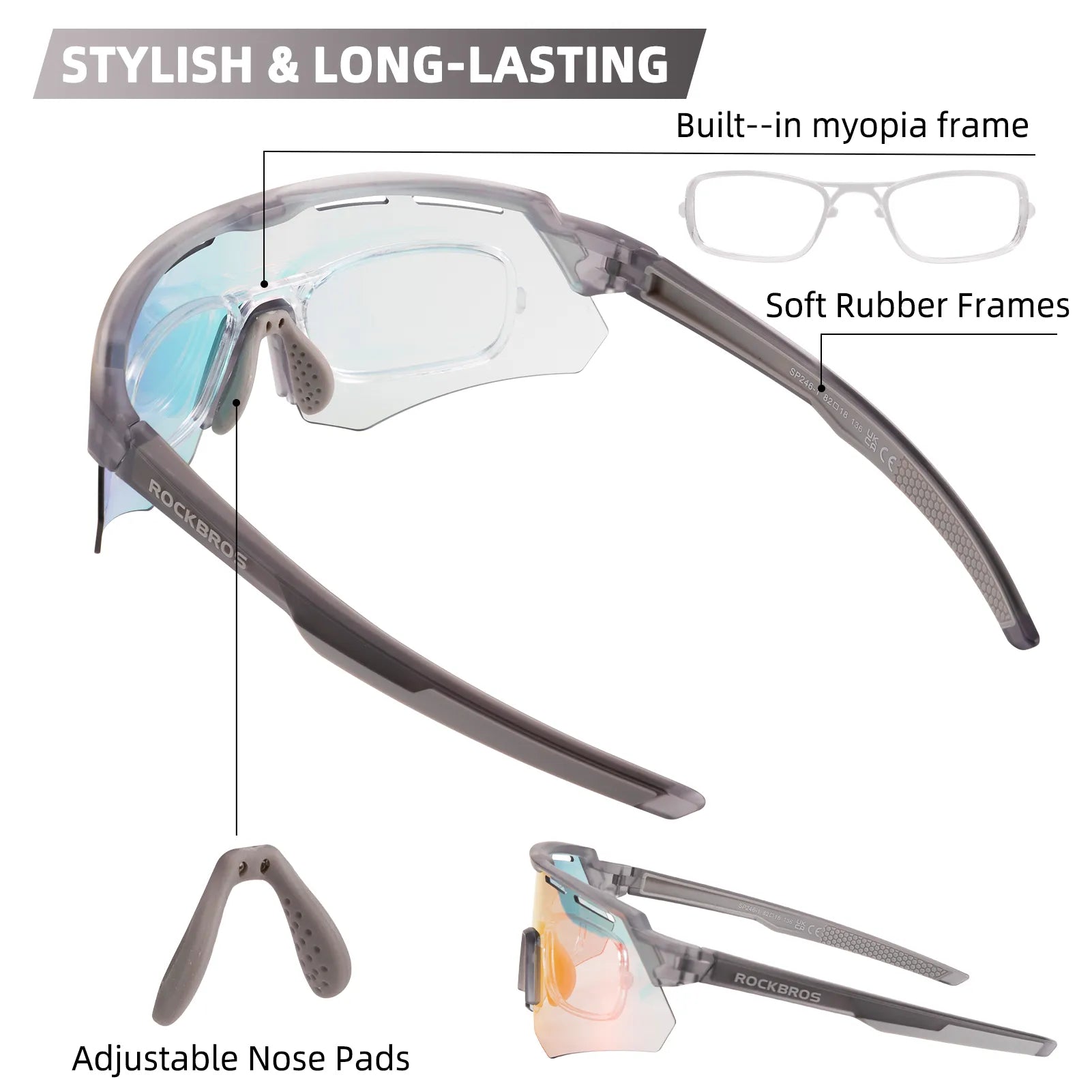ROCKBROS SP246 oversized photochromic cycling sunglasses with 4 interchangeable lenses.
#color_grey