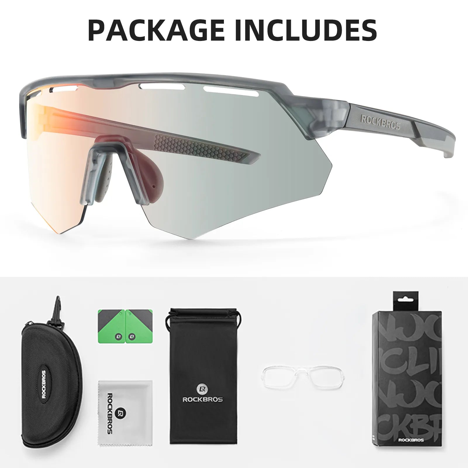 ROCKBROS SP246 oversized photochromic cycling sunglasses with 4 interchangeable lenses.
#color_grey