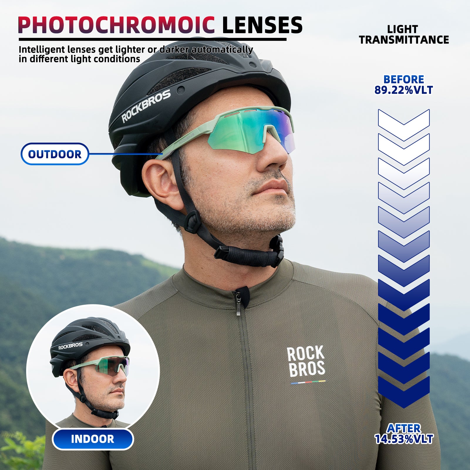 ROCKBROS SP246 oversized photochromic cycling sunglasses with 4 interchangeable lenses.
#color_light green