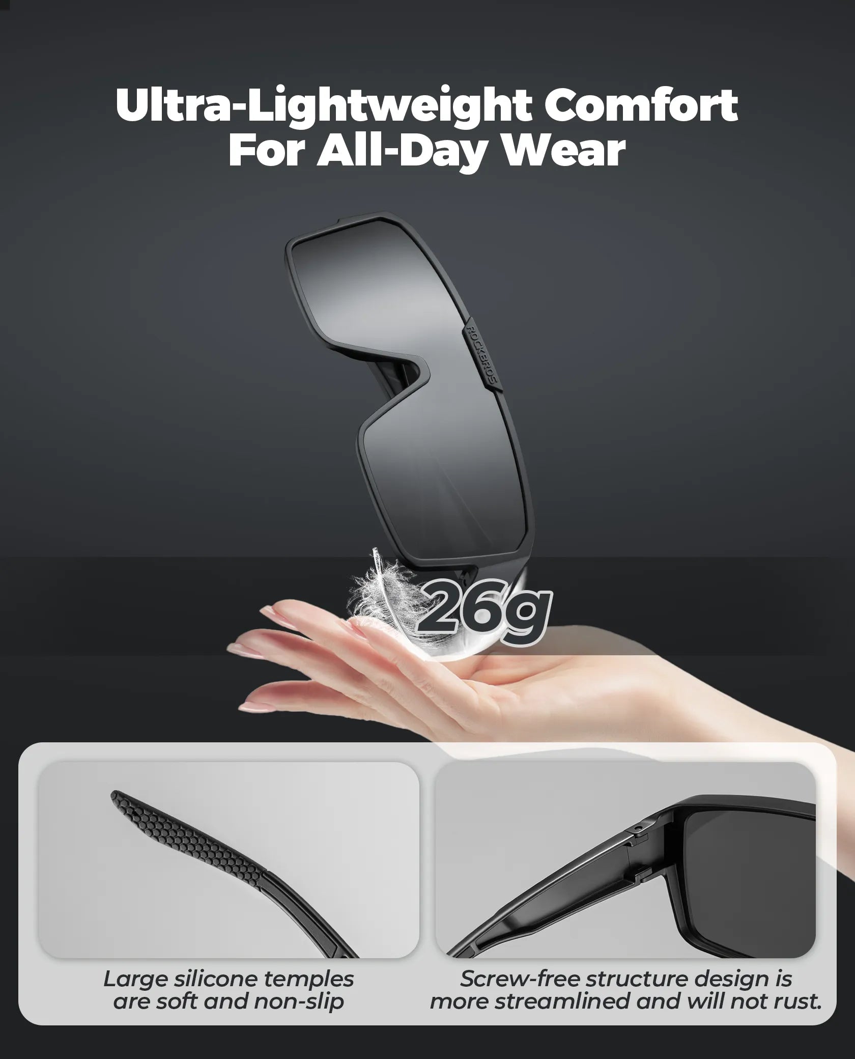 ROCKBROS SP348 polarized fit over cycling sunglasses for prescription glasses wearers, UV400 protection.
#color_black