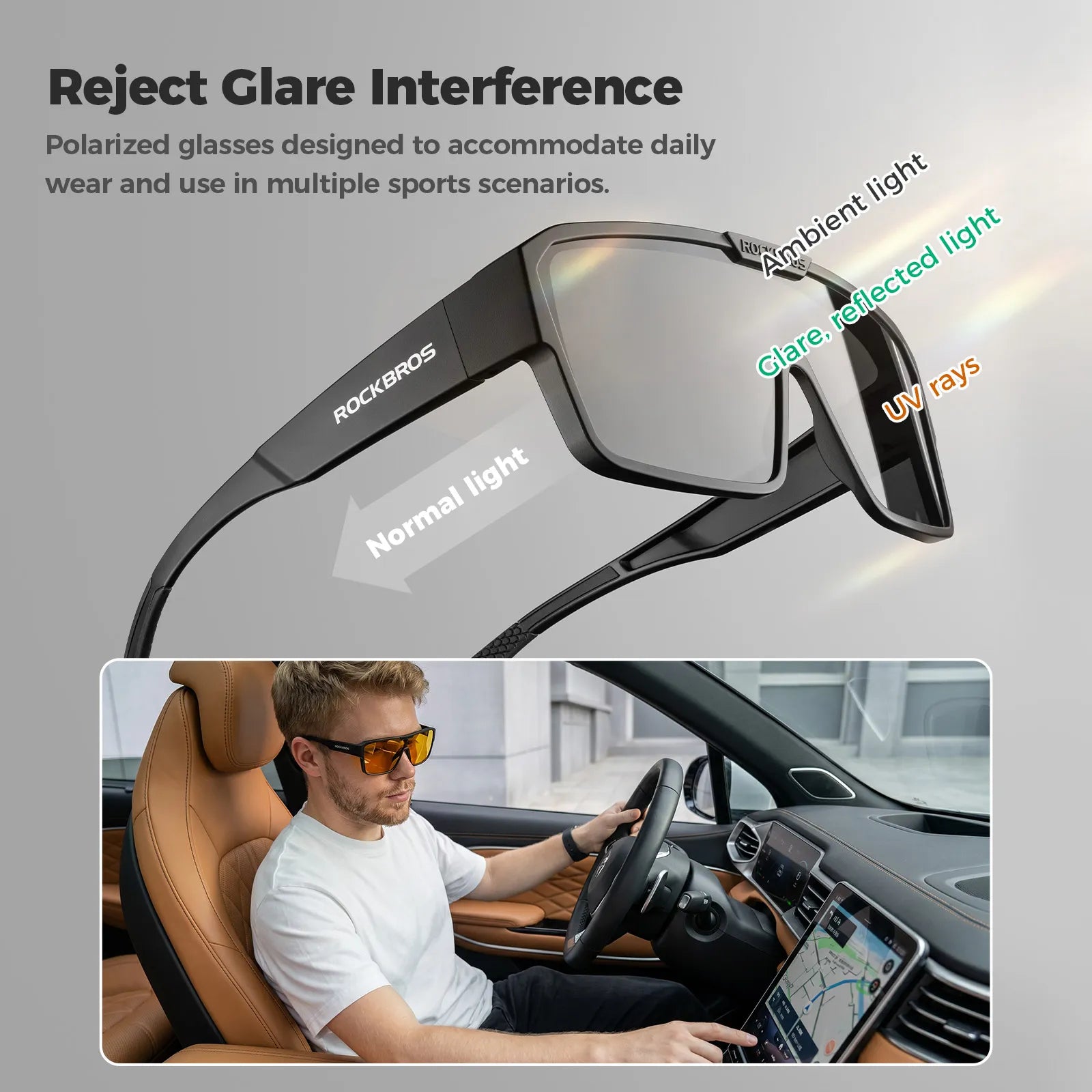 ROCKBROS SP348 polarized fit over cycling sunglasses for prescription glasses wearers, UV400 protection.
#color_black