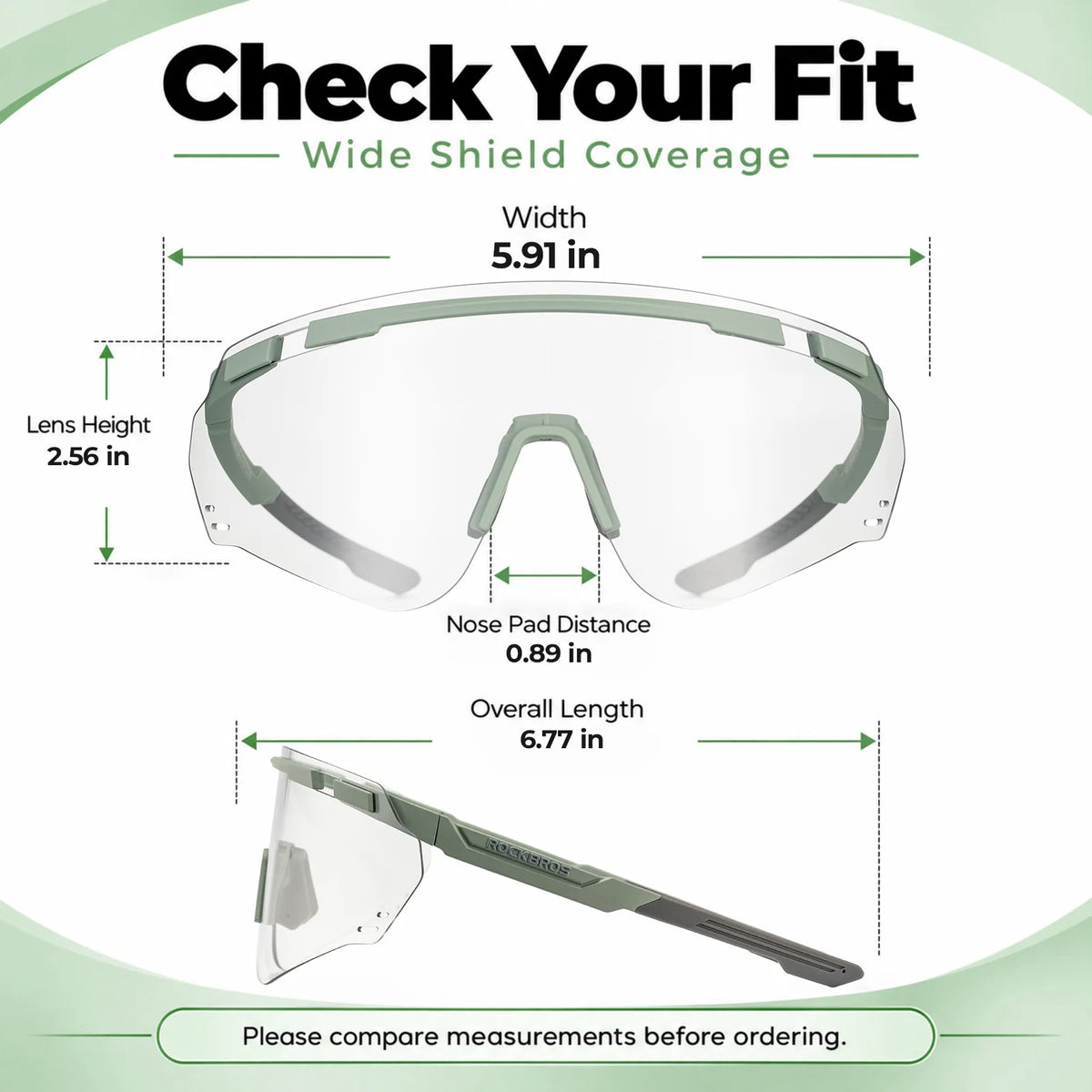 ROCKBROS SP414 Revo photochromic cycling sunglasses with UV400 protection, windproof sports eyewear for men and women.
#options_Matte Green (Photochromic)